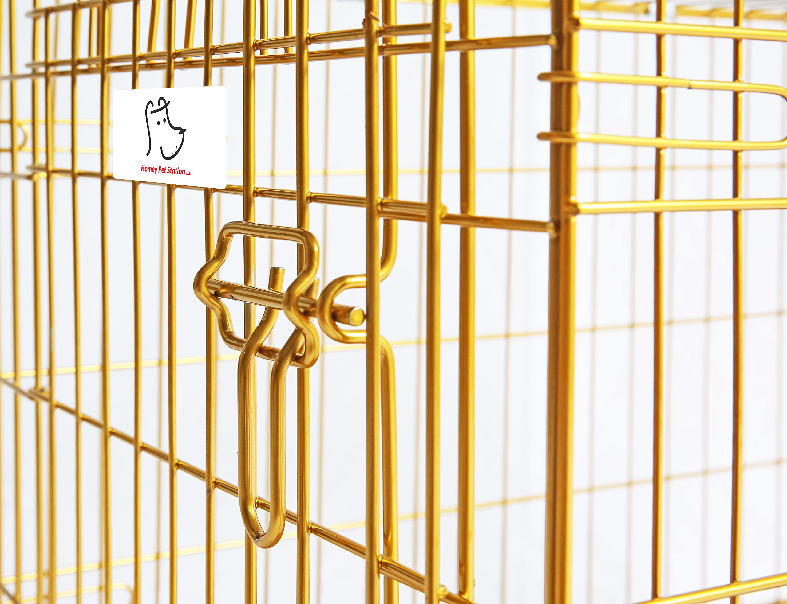 Homey Pet Gold Color Folding Design Dog Crate Puppy Kennel With Removable Floor Grid And Pull Out Tray