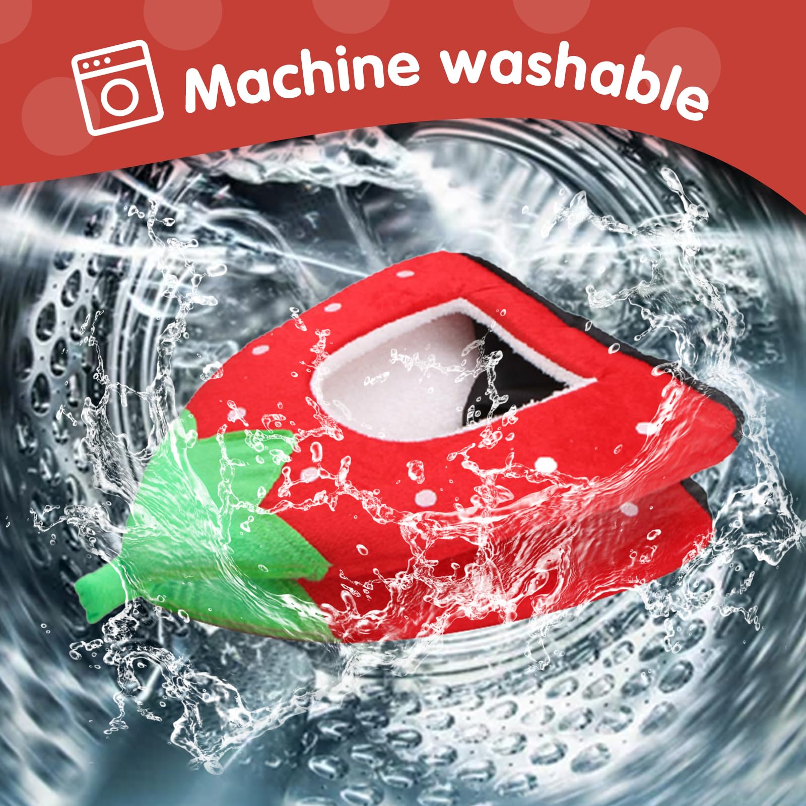 Guinea Pig Bed, Cozy Rabbit Hideout With Warm Fleece Washable Cuddle Cup Winter Sleeping House For Small Pets Strawberry Style