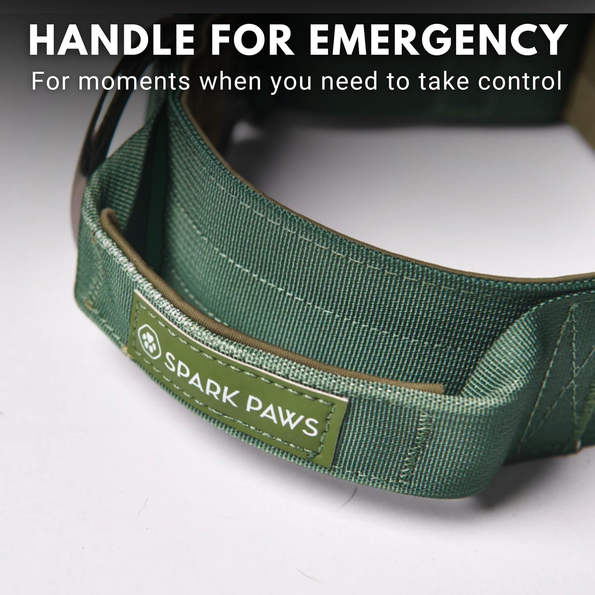 Spark Paws Tactical Dog Collar - Heavy Duty, Premium Quality, Thick And Durable For Large And Medium Dogs - Solid Green - M