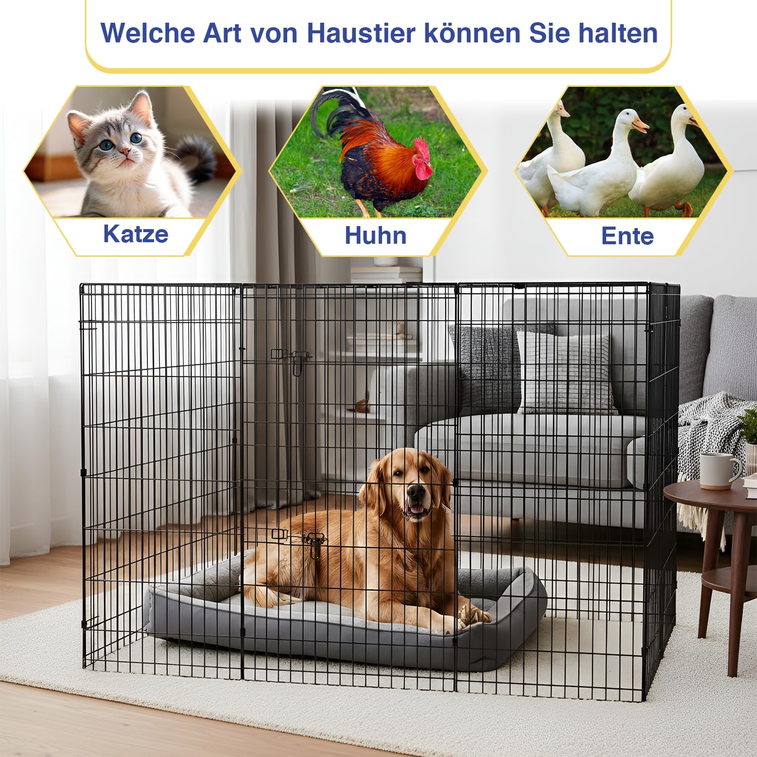 FDW 48 Inch Dog Pen 8 Panel Dog Playpen Indoor Outdoor Metal Puppy Pet Fence Portable Folding Animal Exercise Fence,Black