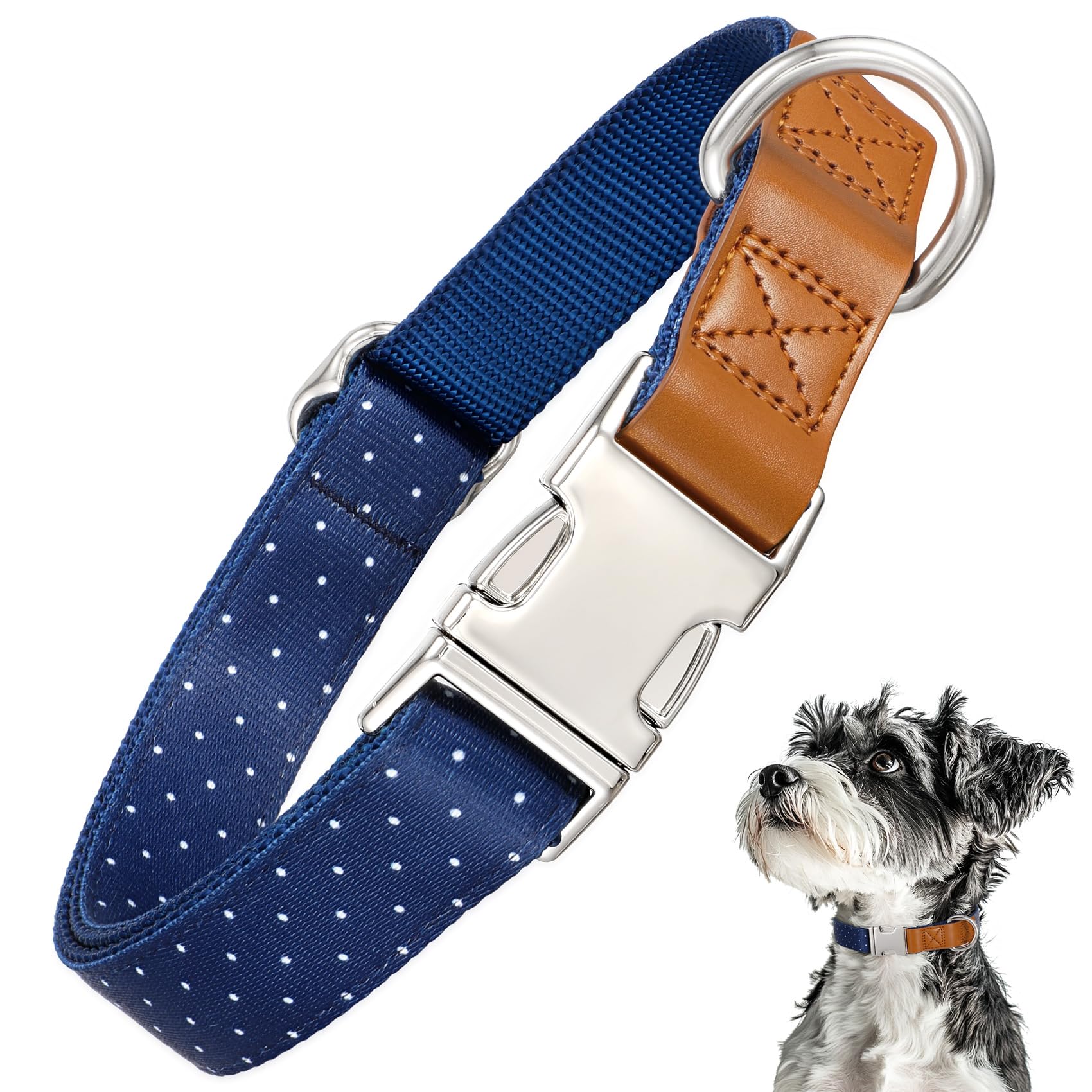 Whippy Floral Dog Collar With Quickly Release Metal Buckle Adjustable Cute Blue Dot Collars For Large Medium Small Breeds