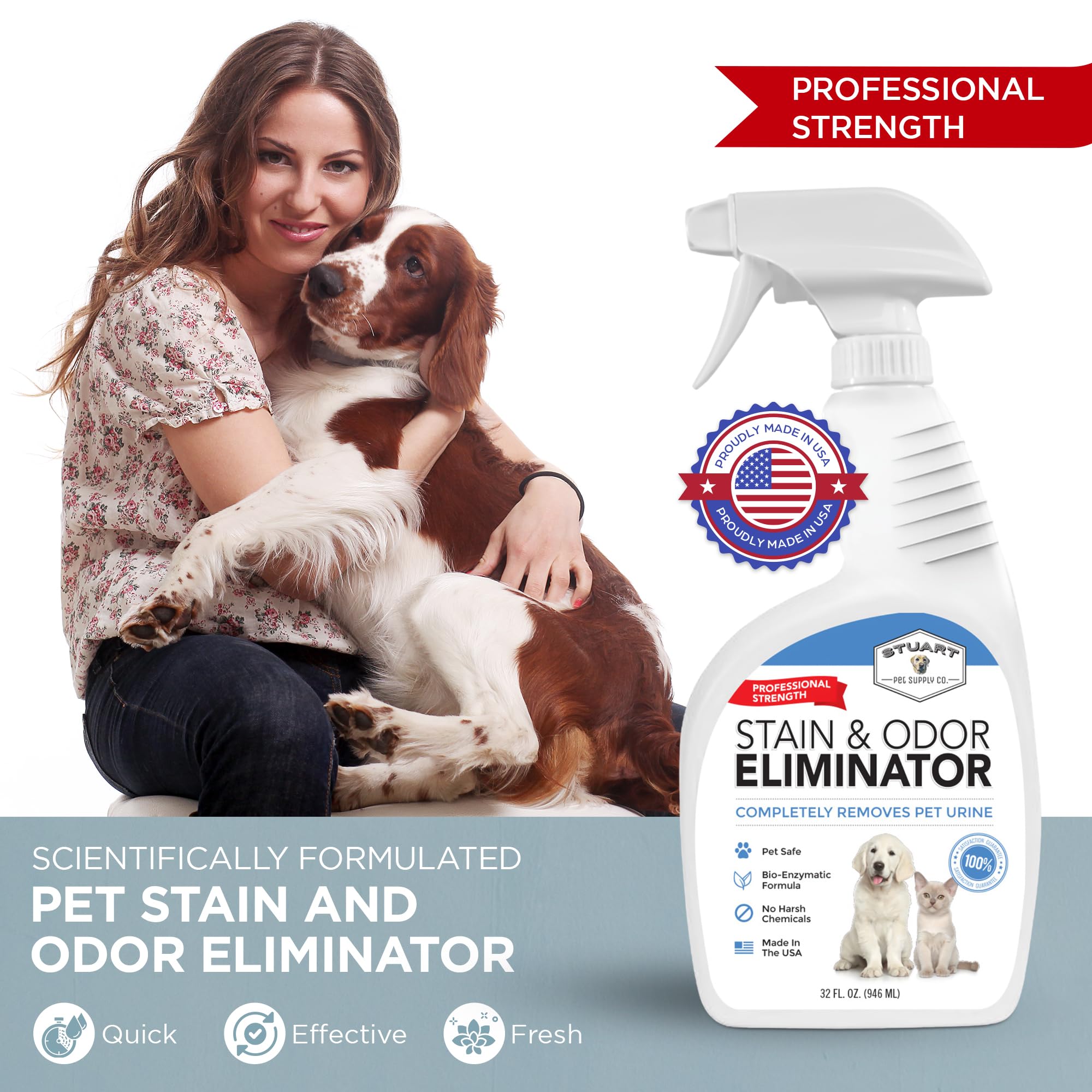 Stuart Pet Supply Co. Professional Strength Pet Stain And Odor Eliminator - Urine Odor Remover - Pet Urine Enzyme Cleaner - Enzy