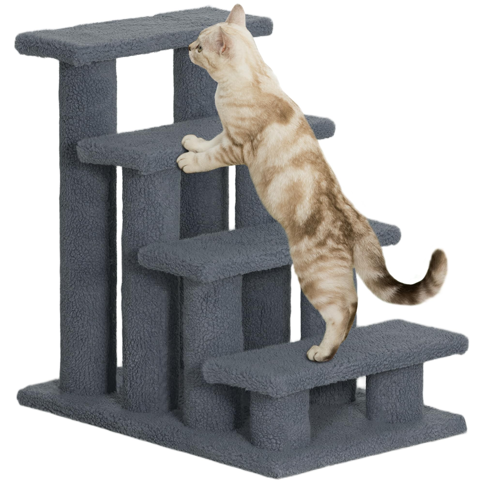 Pawhut 25'' 4-Step Multi-Level Carpeted Cat Scratching Post Pet Stairs - Grey