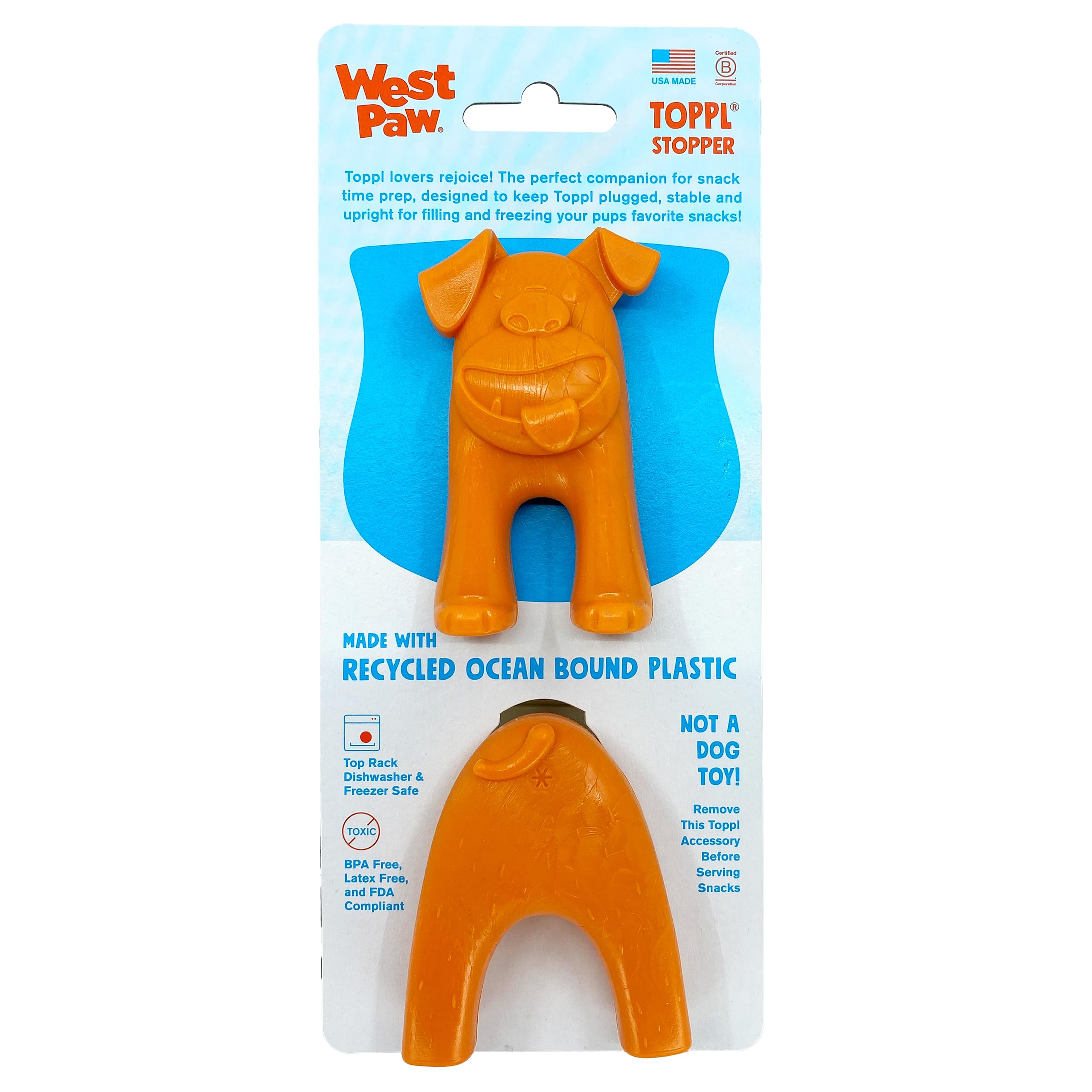 West Paw Toppl Stopper 2-Pack In Tangerine - Designed For Dog Enrichment, Accessory That Fits All Toppl Dog Toy Sizes - Makes Me