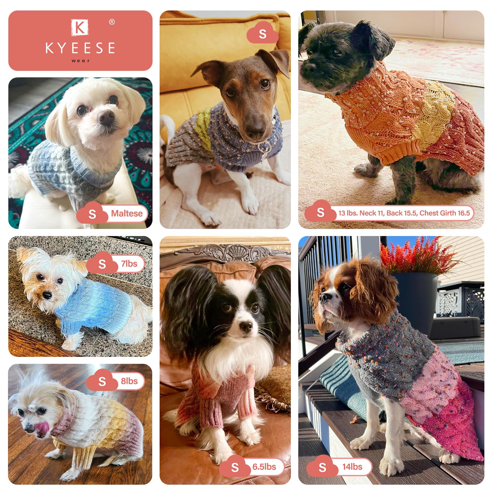 Kyeese Dog Sweater For Small Dogs Thick Cable Knit Dog Turtleneck Knitwear Warm With Sleeves Puppy Sweater Fuzzy, Blue, Small