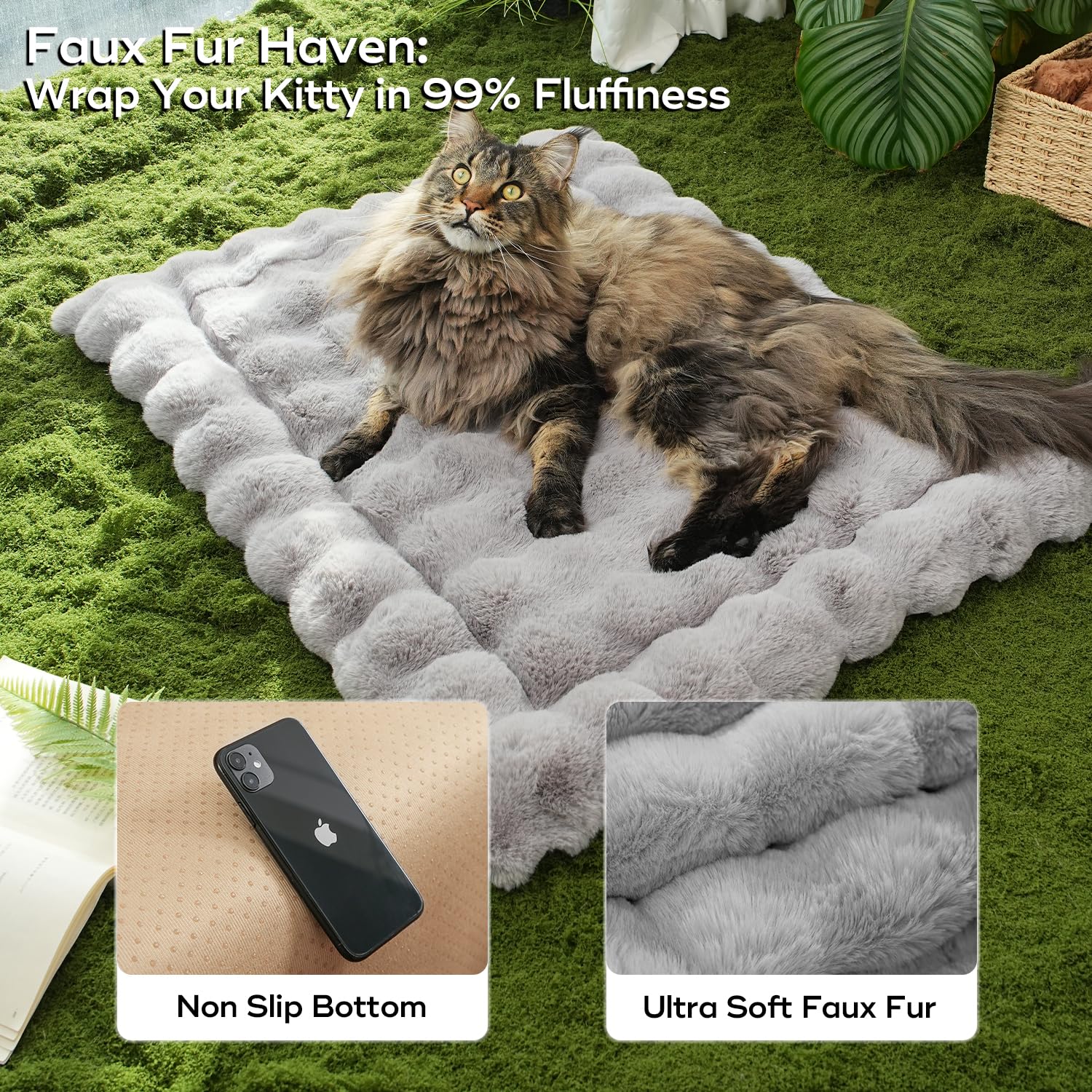 Somahe Dog Beds Mat Cute Cat Beds For Indoor Cats Faux Fur Pet Pad With Non-Slip Bottom Plush Kitten Bed For Carriers/Sofa Puppy