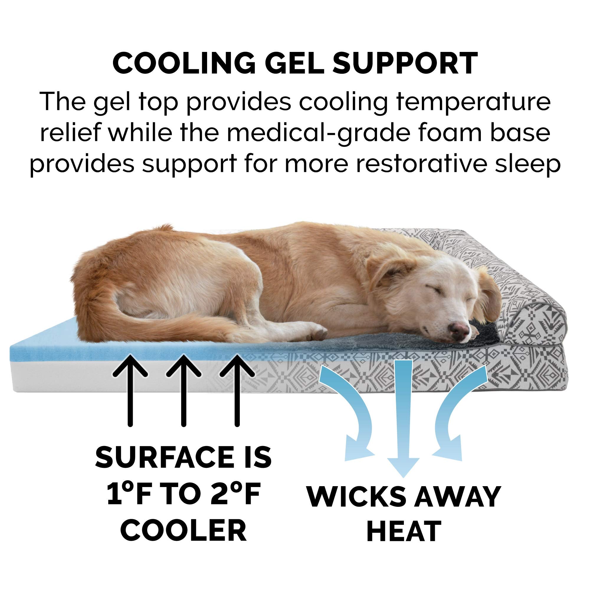 Furhaven Cooling Gel Dog Bed For Large/Medium Dogs W/ Removable Bolsters & Washable Cover, For Dogs Up To 55 Lbs - Plush & South