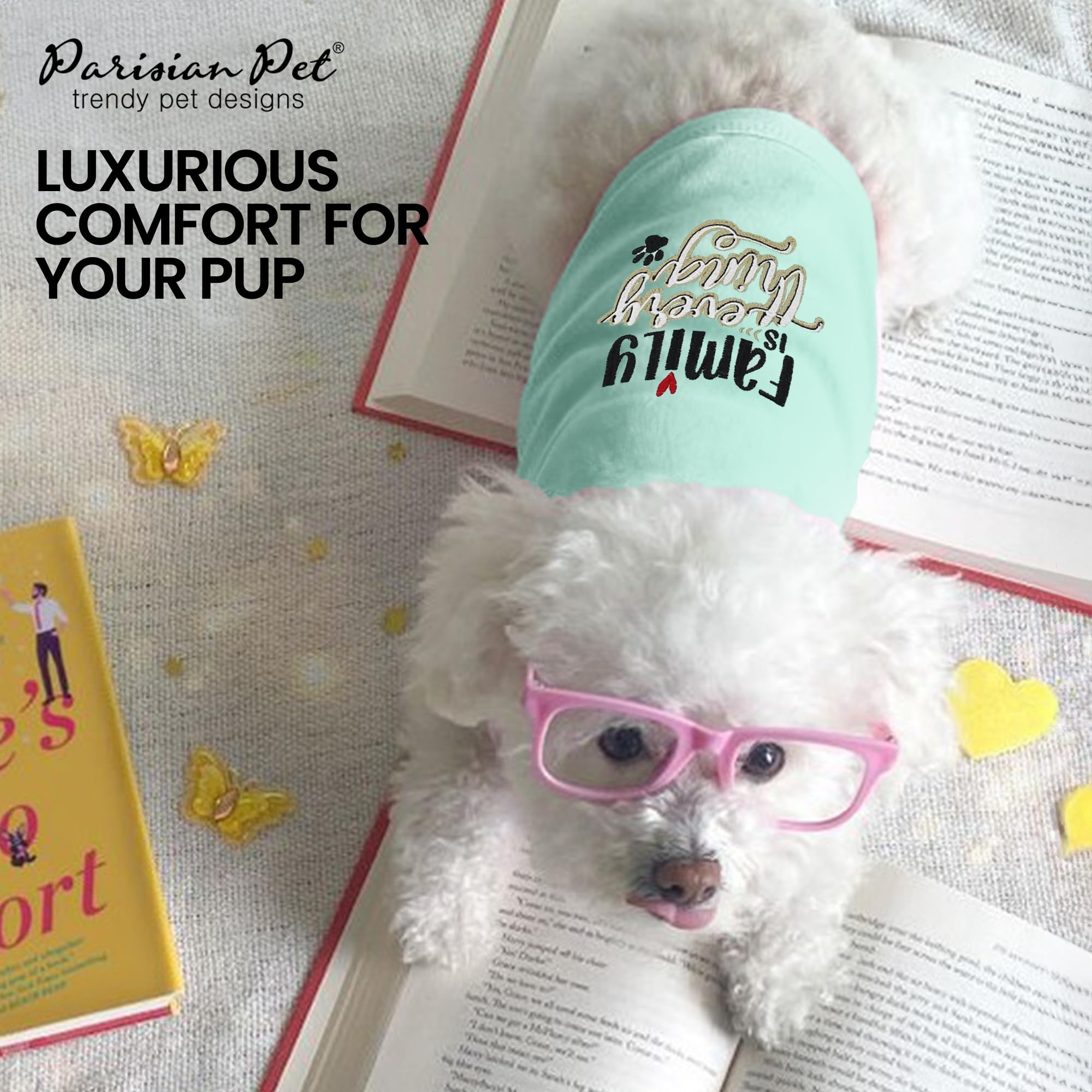 Parisian Pet Unisex Dog Tshirt - Embroidered “ Family Is Everything “ Dog Shirt - Breathable And Lightweight Dog Clothes - Sleeveless Dog Tee Shirts - Machine Washable Dog Shirts For Small Dogs - Xxs