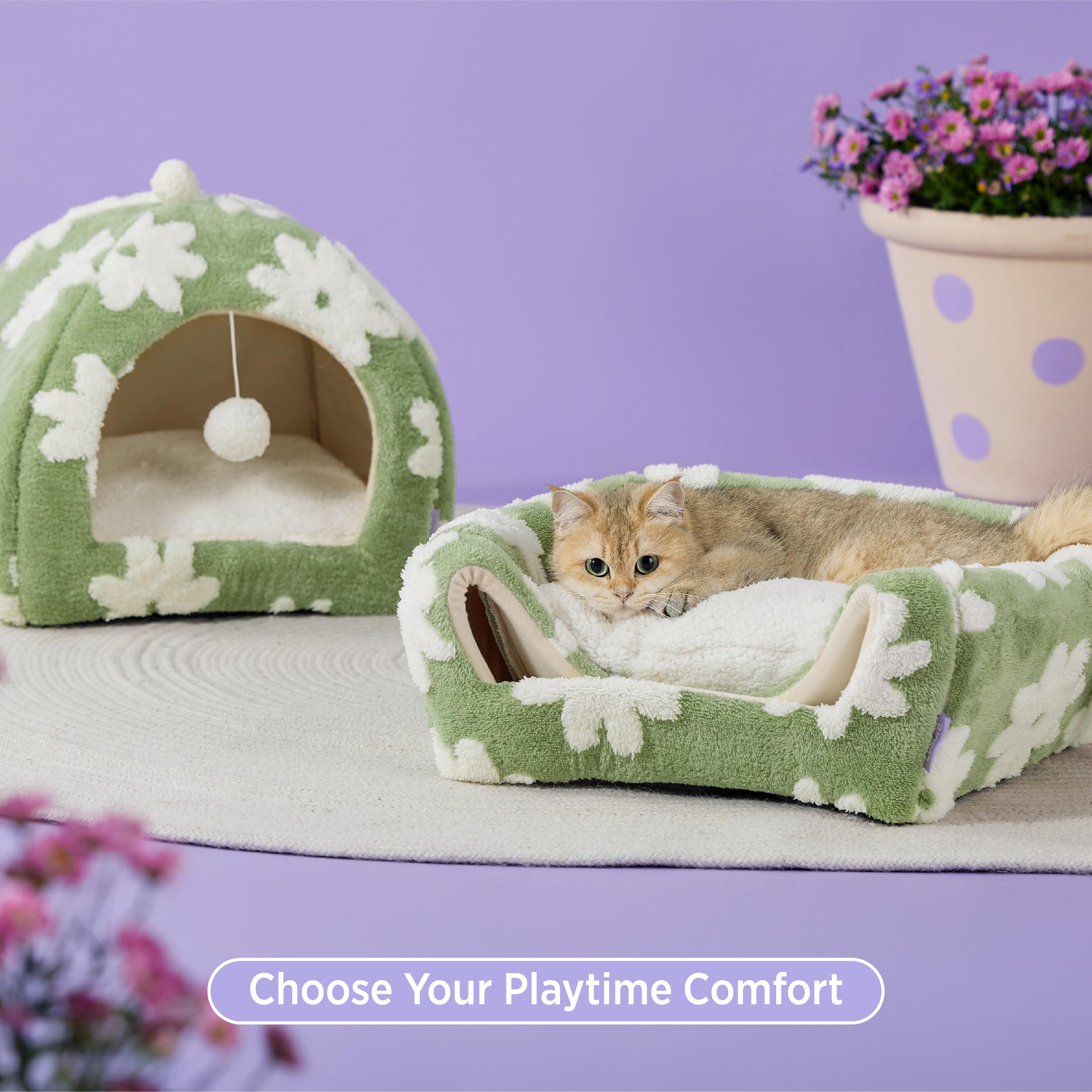 Lesure Cute Cat Beds For Indoor Cats - 2 In 1 Large Cat Cave Bed With Removable Washable Cushioned Pillow, Cozy Kitten Tent With