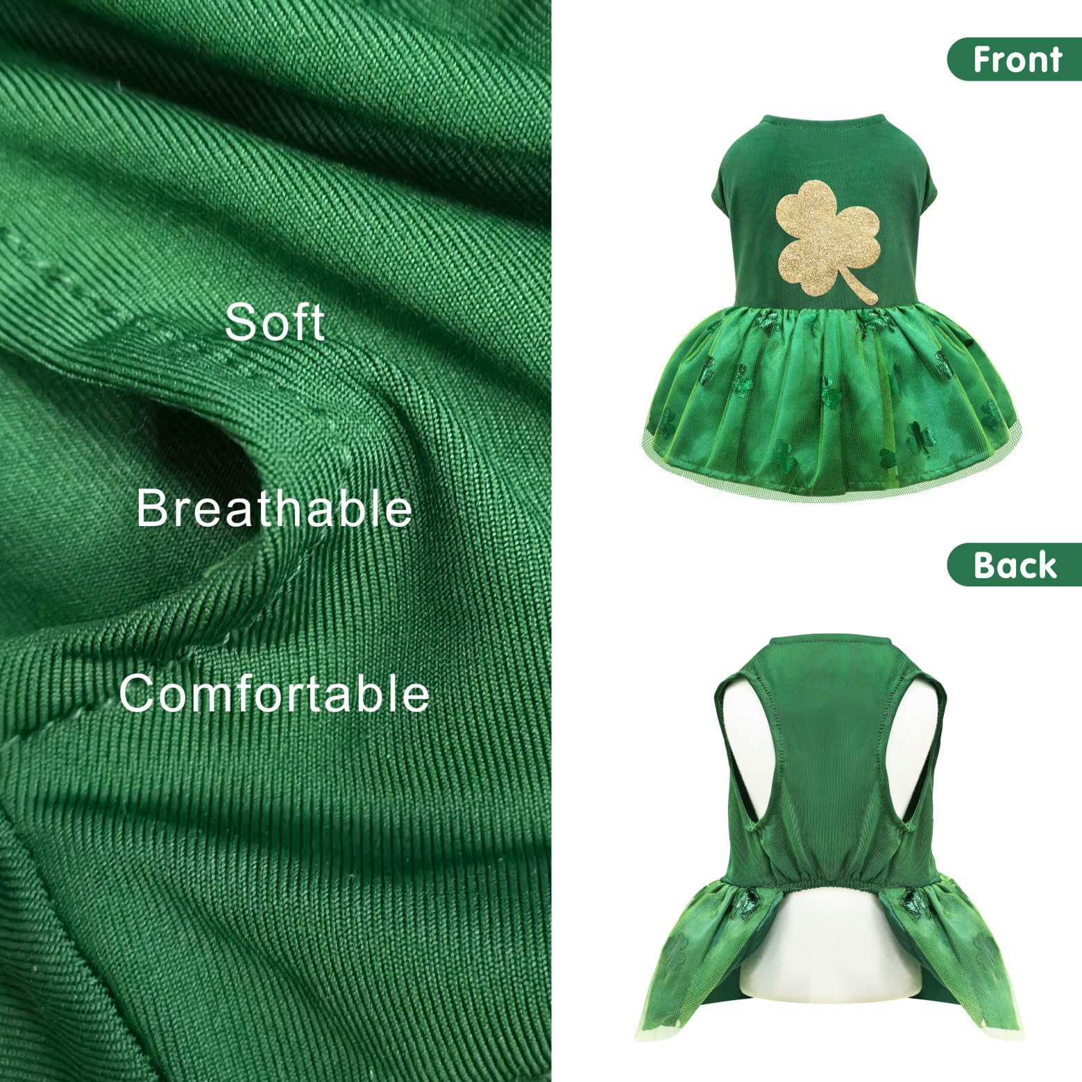 Idepet St. Patrick'S Day Dog Dress With Bow Dog Tulle Skirt For Small Dog Girls Green Puppy Dress Cat Apparel Pet Holiday Outfit