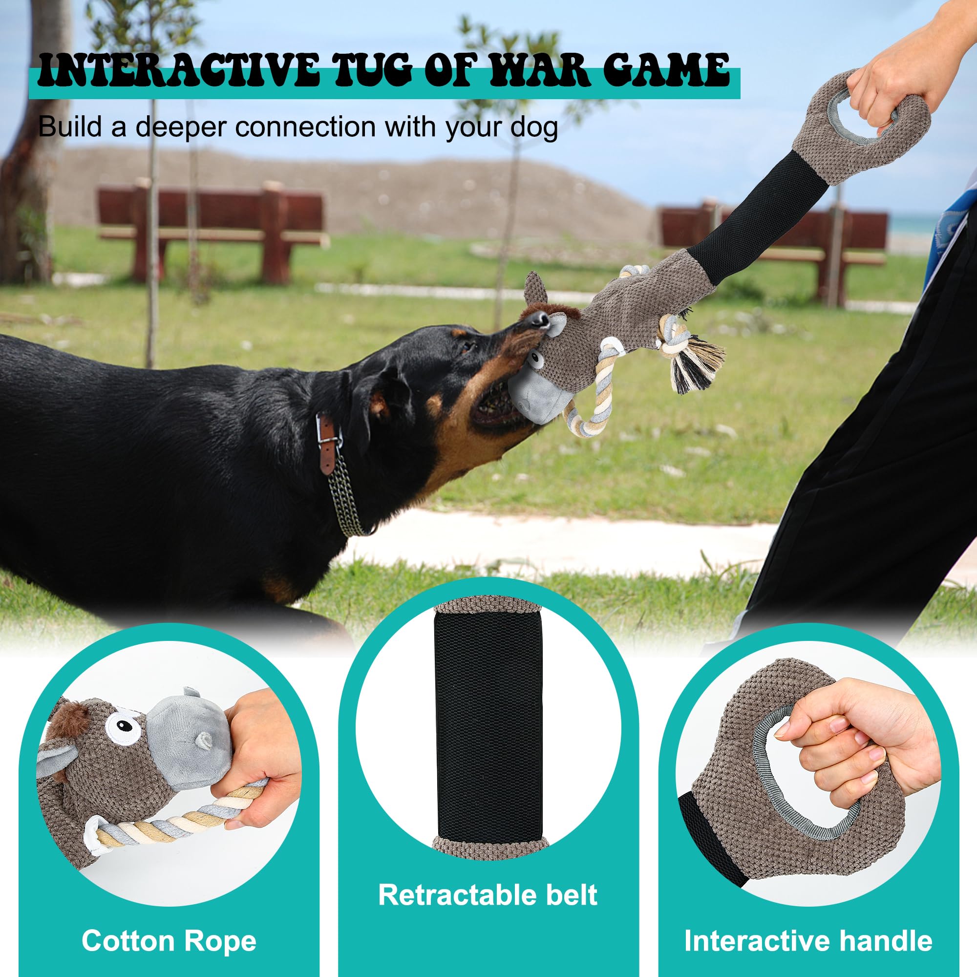 Iokheira Dog Squeaky Toy For Large Dog, Interactive Tug Of War Plush Toys With Cotton Material & Crinkle Paper Tough Durable Toy