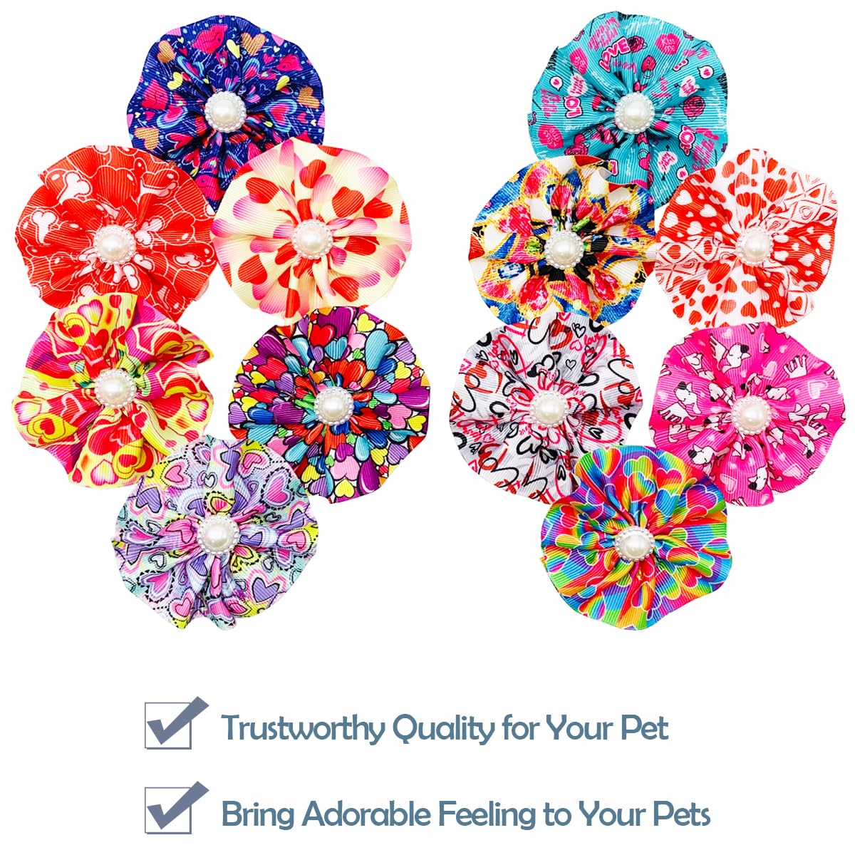 Jpgdn 12Pcs Small Dogs Collar Flowers Pink With Beads For Valentine'S Day For Puppy Doggy Cat Kitten Rabbit Bunny Grooming Attac