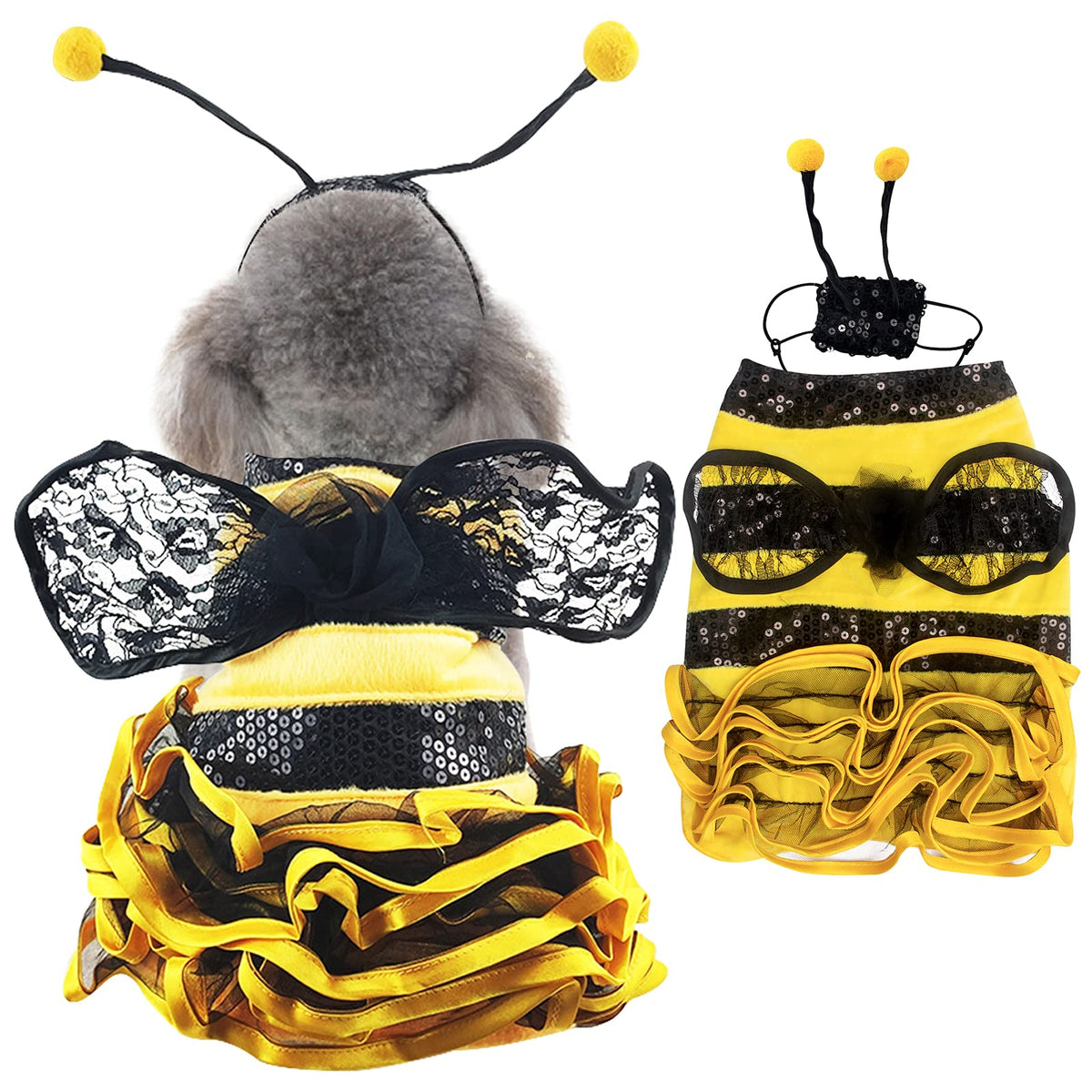 Dog Bee Costume Halloween Costumes For Dogs, Halloween Bee Dog Costume Pet Bumblebee Dress Costume, Dog Bumblebee Costume Funny Pet Halloween Outfit With Cap For Small Medium Dogs Cats