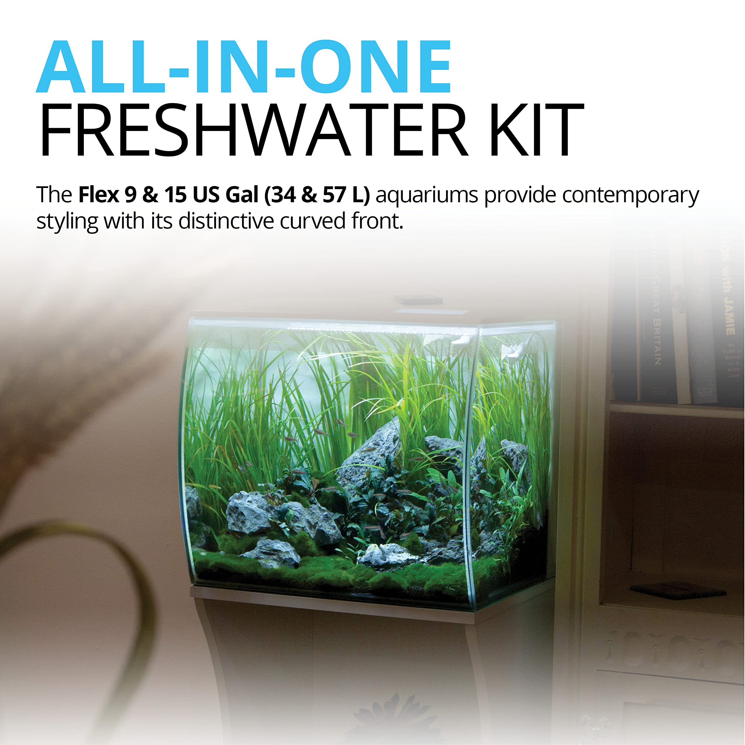 Fluval Flex 15 Aquarium Kit - 15 Gal (57 L) White Fish Tank with LED Lights & Filtration System for Fish & Plants
