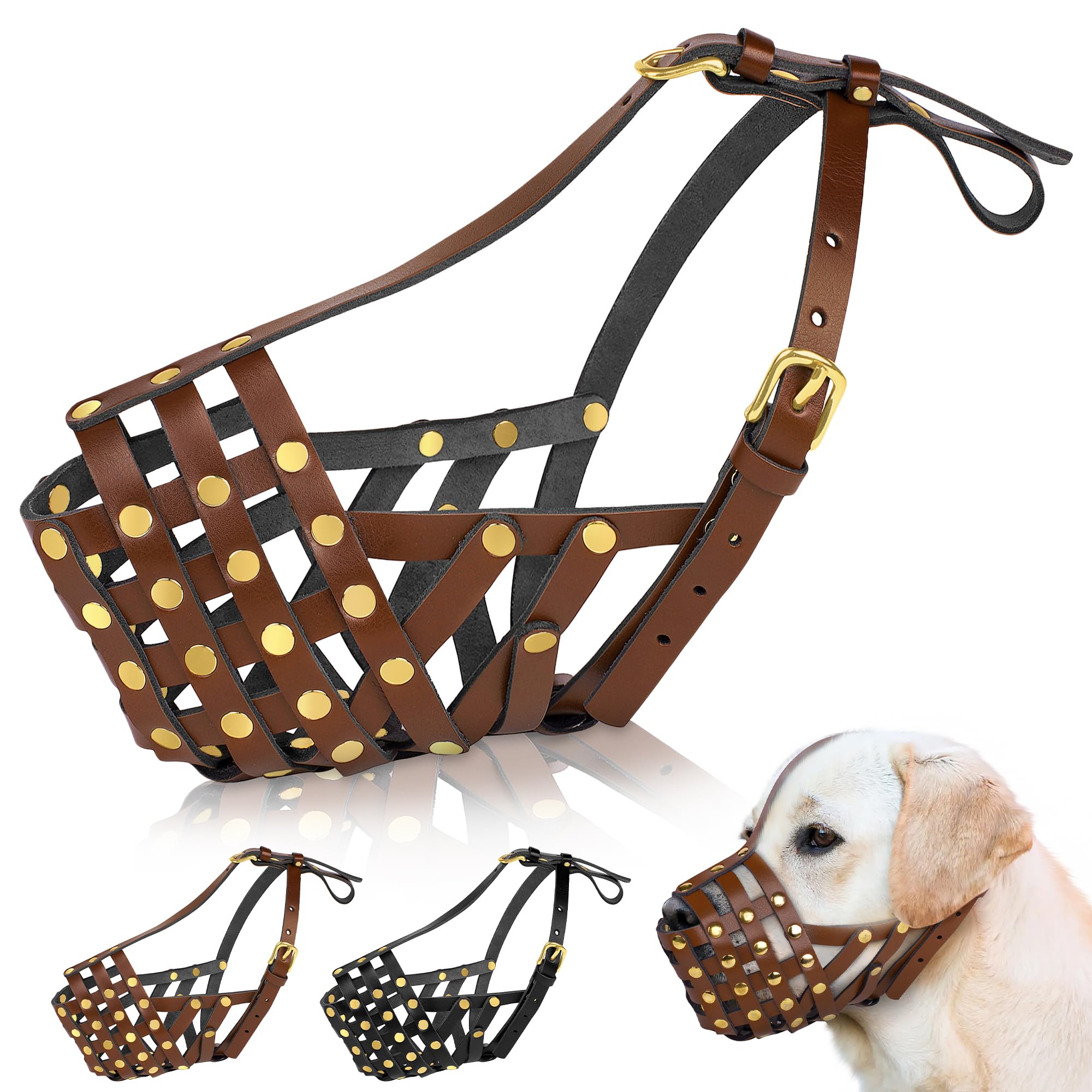 Oopsdoggy Labrador Dog Muzzle For Large Dogs - Leather Breathable Secure Basket Muzzle For Large Breeds Retriever Prevents Bitin