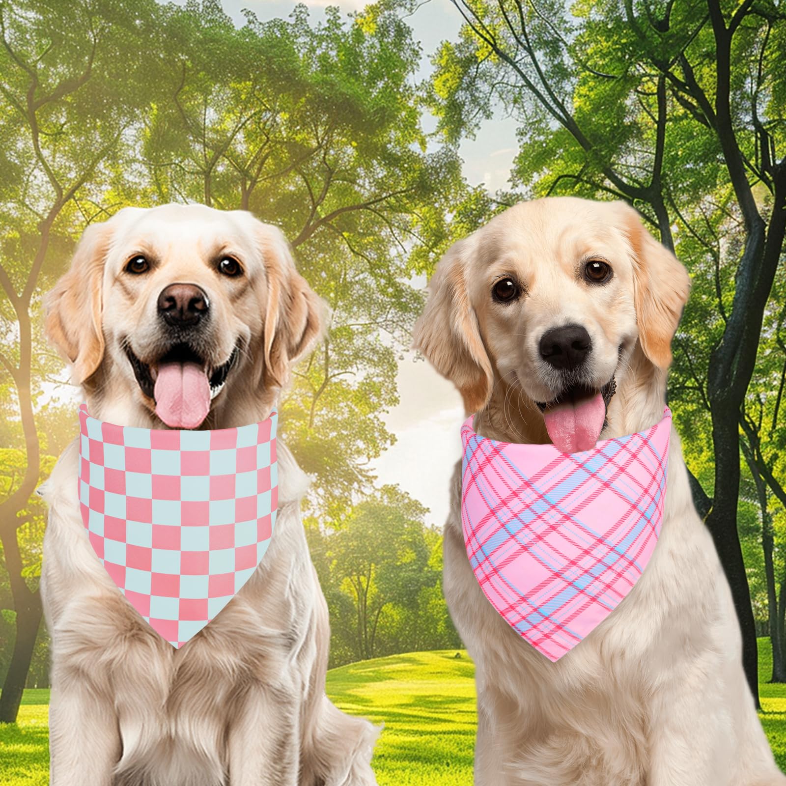 Ququle Dog Bandana Girl Small 2Pcs, Pink Spring Scarf, Durable Triangle Reversible Bibs Handkerchief For Puppy Pet