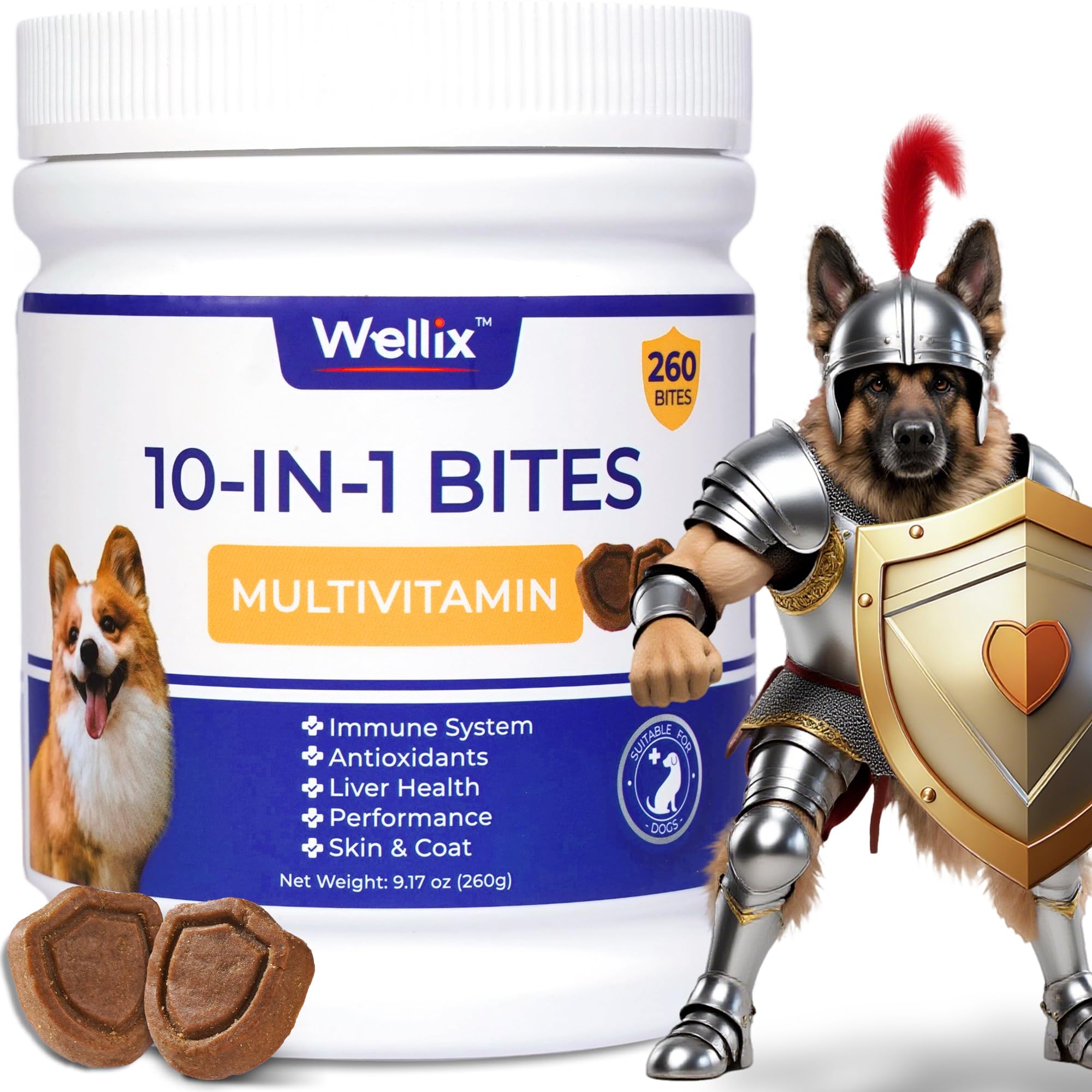 260 Bites Wellix 10-in-1 Dog Vitamins - Multivitamin for Dogs Immune Supports, Antioxidants, Boost Hip & Joint, Skin & Coat, Liv