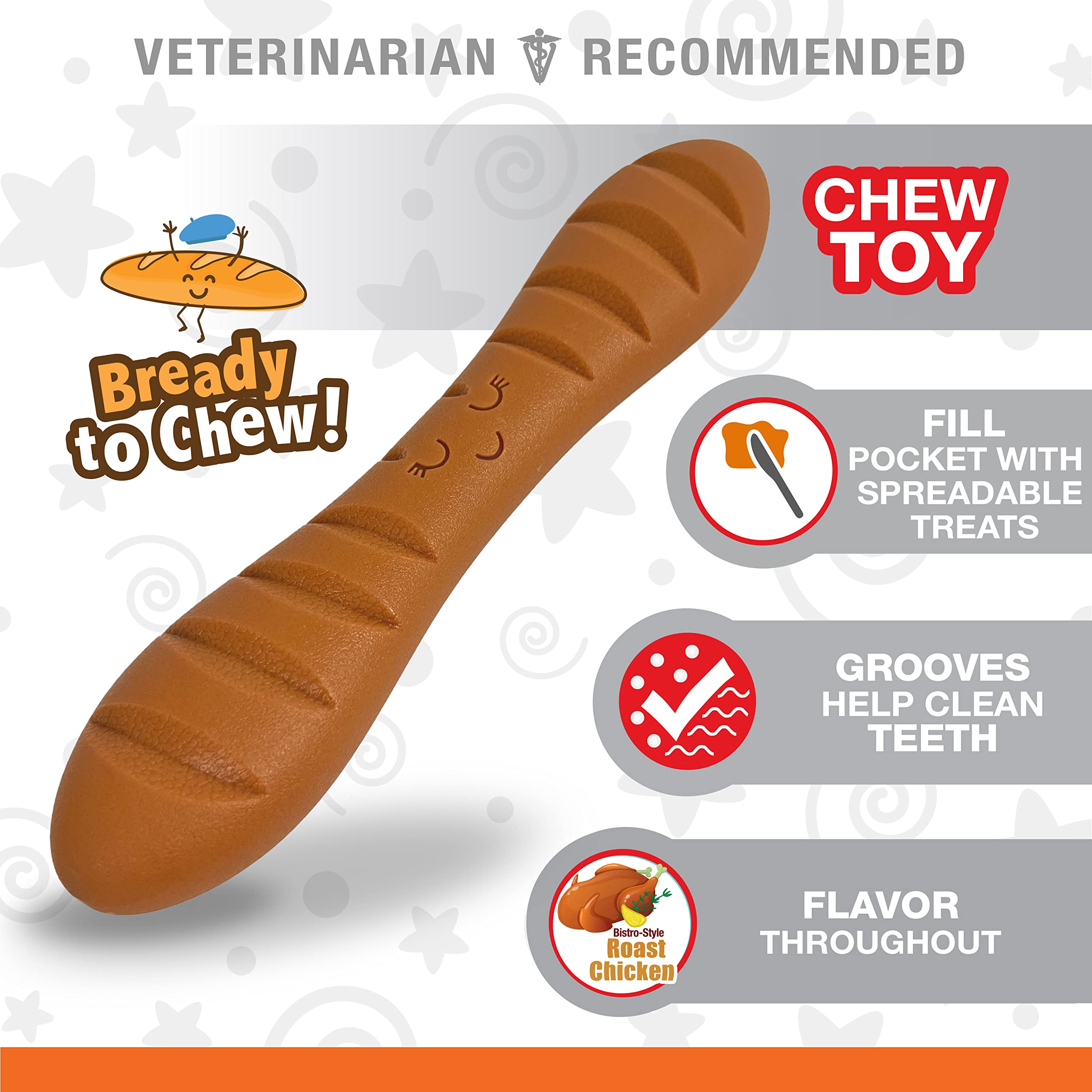 Nylabone Baguette Power Chew Toy for Dogs, Dog Toys for Aggressive Chewers, Roast Chicken Flavor, Large Dogs - Up to 50 lbs, 1 C