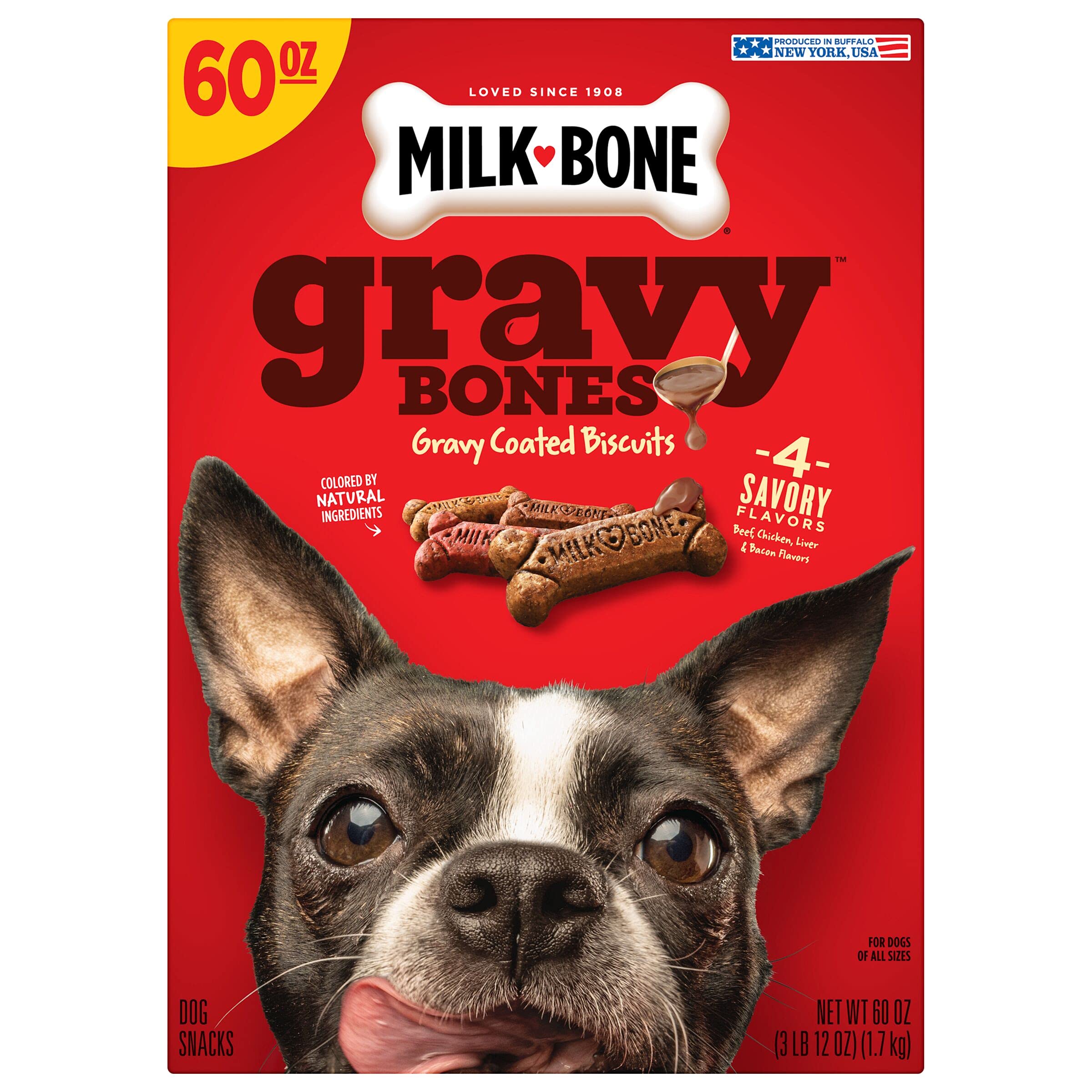 Milk-Bone Gravy Bones Dog Treats with 4 Savory Meat Flavors Coated in Gravy, 60 Ounce (Pack of 3)