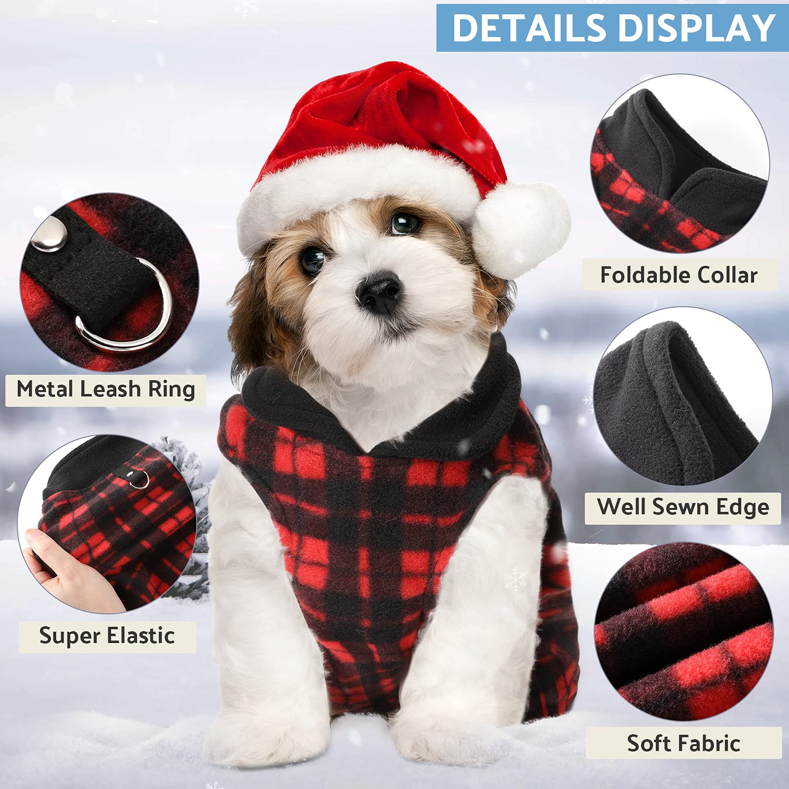 Weewooday 4 Pieces Winter Fabric Dog Sweaters With Leash Ring Soft Fleece Vest Pullover Pet Jacket Warm Dog Clothes Coats For Pe
