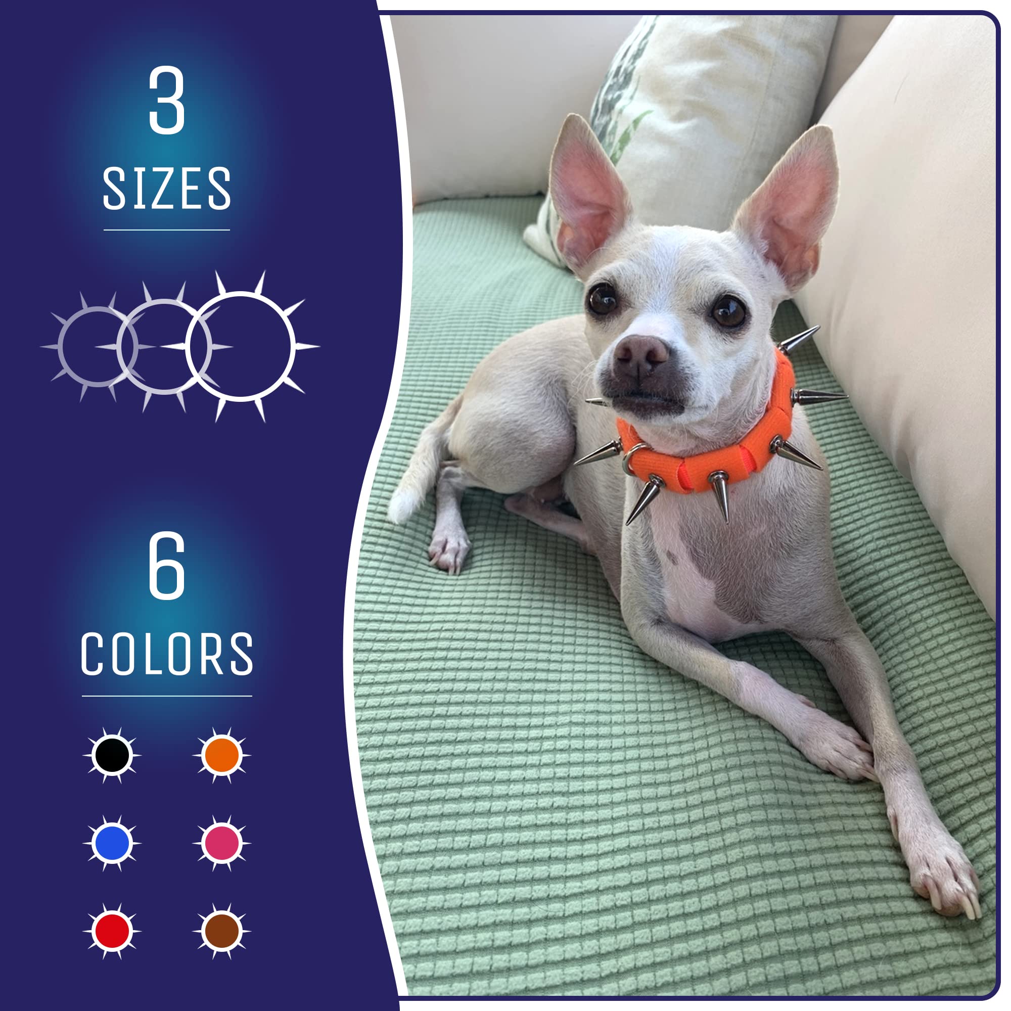 Coyote Collar Spiked Dog Collar - Orange, Large, Adjustable, Studded, Protection Against Coyotes And Aggressive Dogs