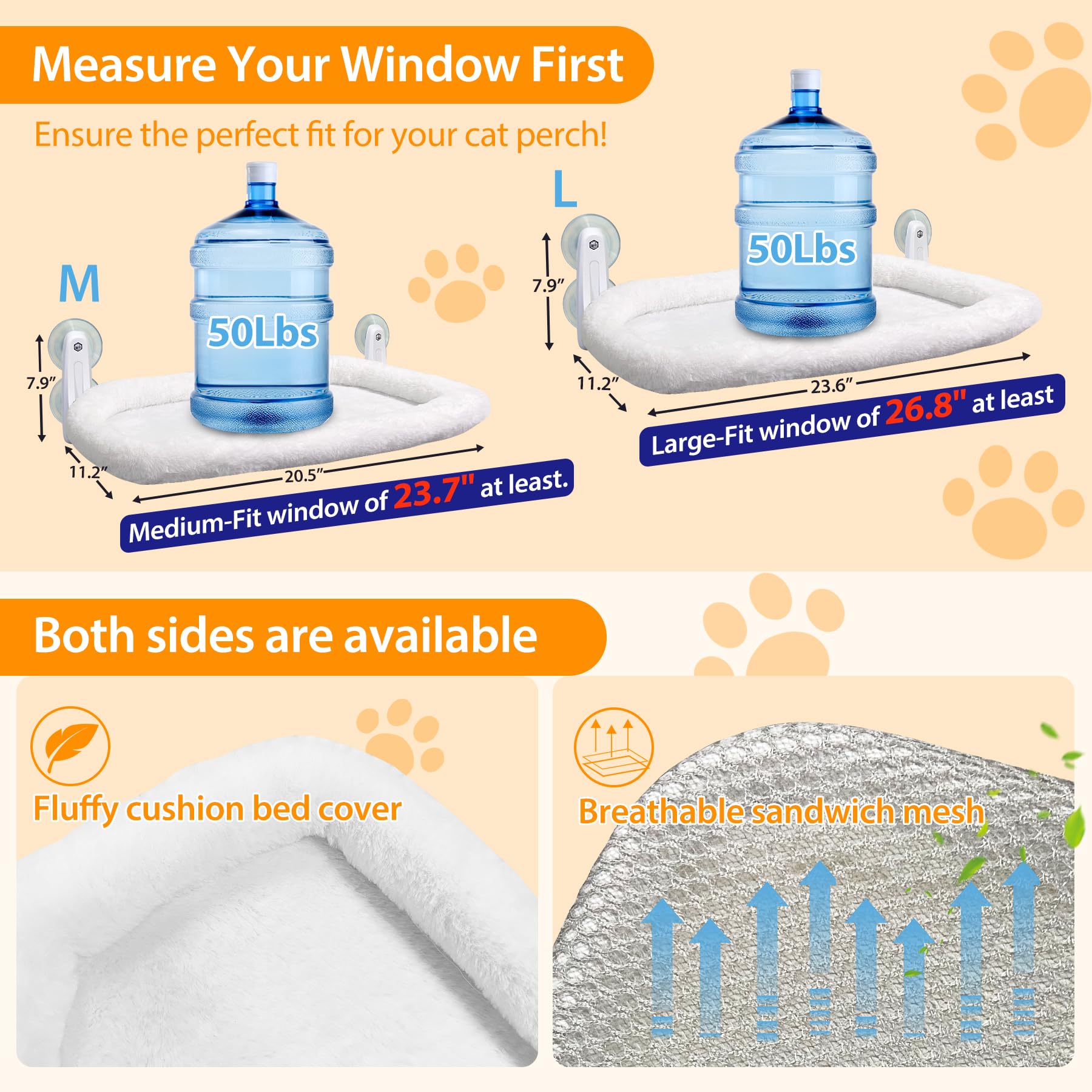L&W Bros. Cat Window Perch Cushion Bed Cat Window Hammock With 4 Updated Suction Cups Easy To Assemble Cat Window Bed For Heavy
