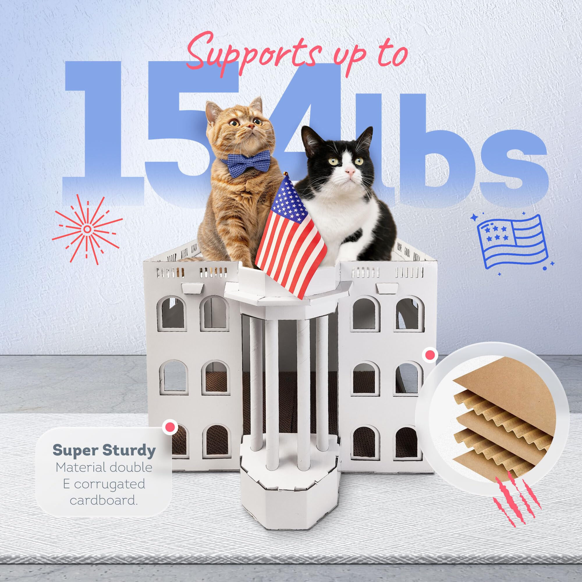 White Cardboard Cat Houses For Indoor Cats, 2 Cat Scratching Mat & Nips Organic - Cat House Cardboard - Cat Scratcher Box - Casa