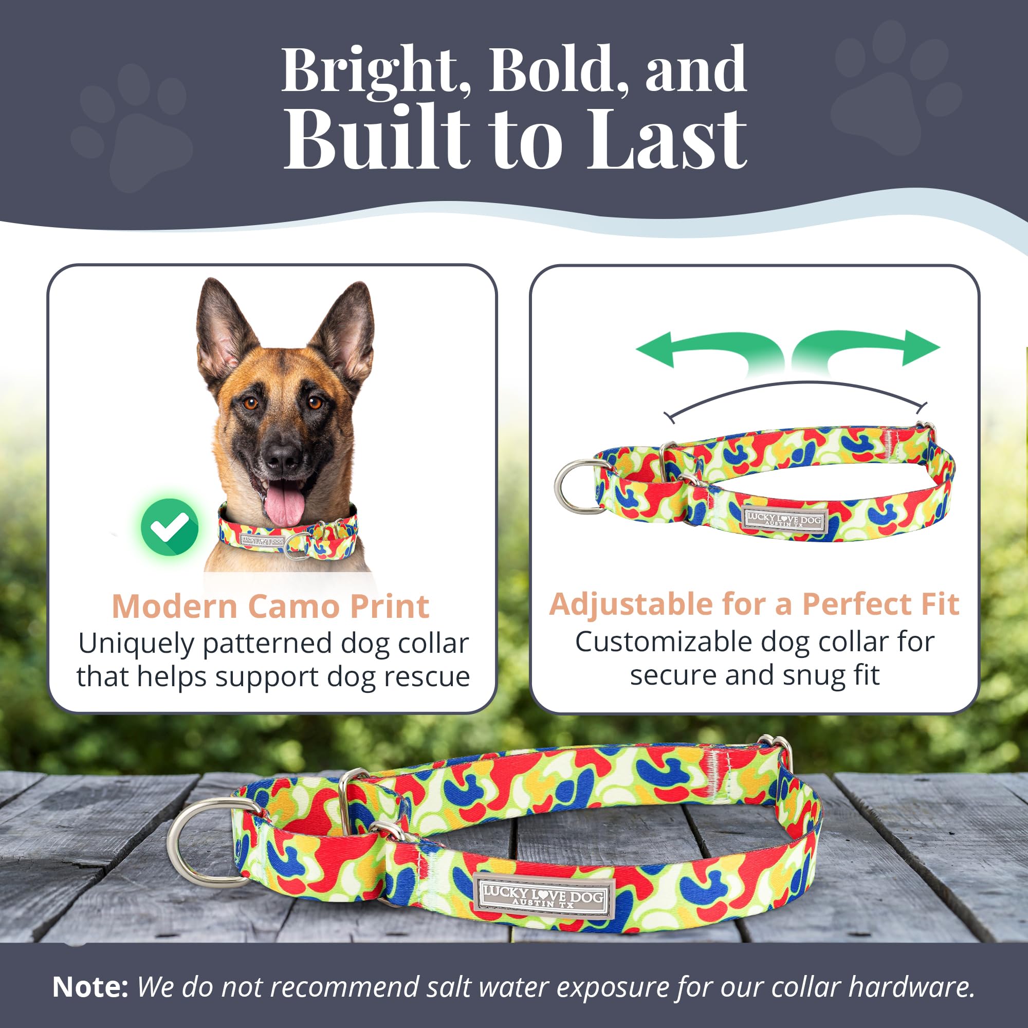 Lucky Love Dog Martingale Dog Collar - Adjustable, No-Slip, Durable, & Soft Webbing Dog Collar For Male And Female Dogs Ideal Fo