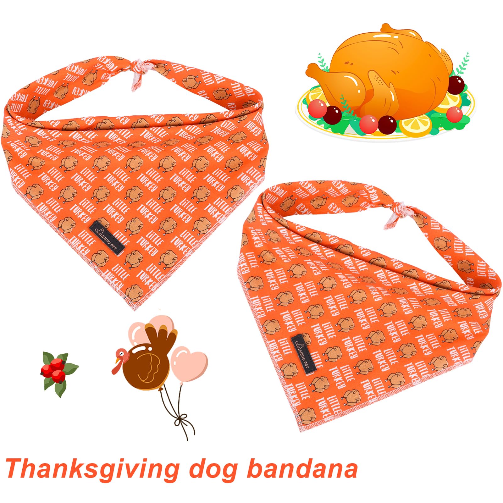 Aring Pet Thanksgiving Dog Bandana Cotton Turkey Dog Bandanas, Comfortable Orange Turkey Pet Scarf Triangle Bibs For Small To La