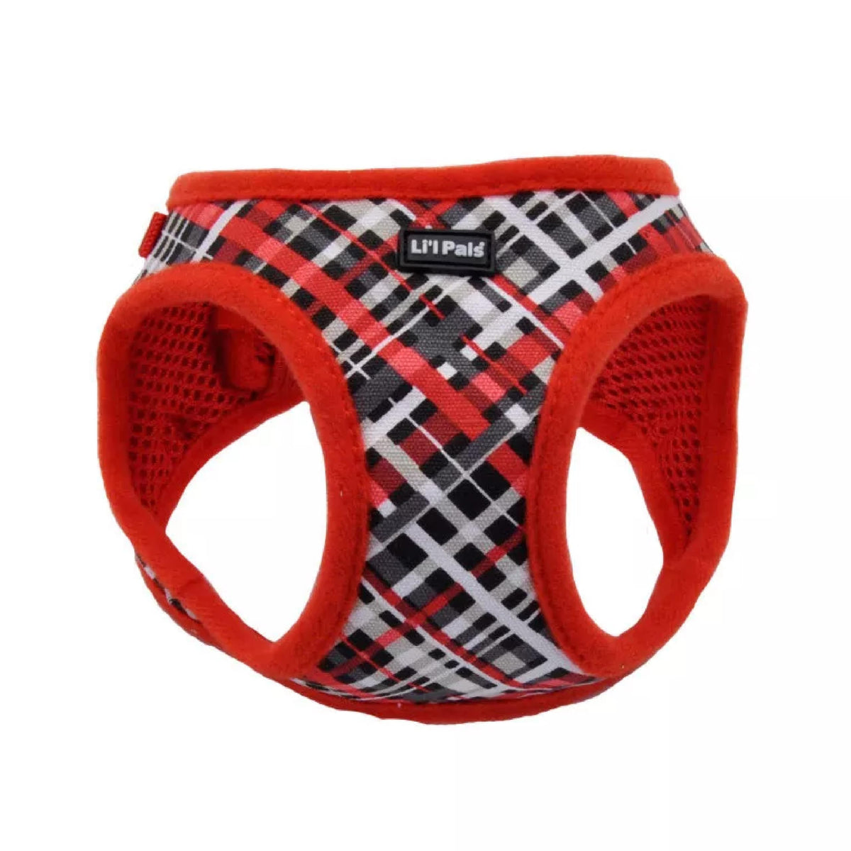 Coastal - Li’L Pals Canvas Dog Harness - Red And Grey Plaid - 3/8” X 10'-12”