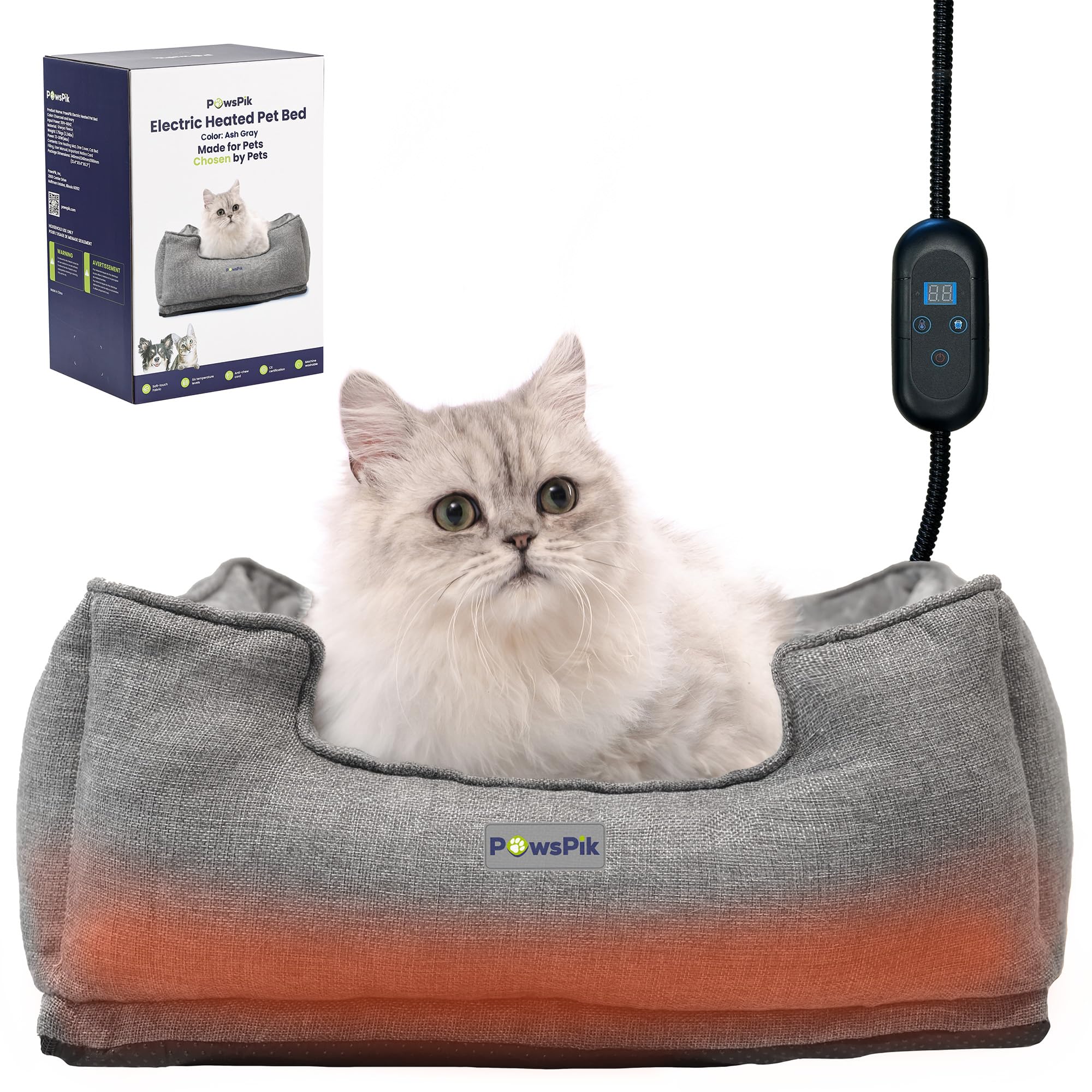 Pawspik Heated Cat Bed, Heated Dog Bed For Pets Indoor, Electric Pet Bed Warmer For Cats And Dogs (Ash Gray)