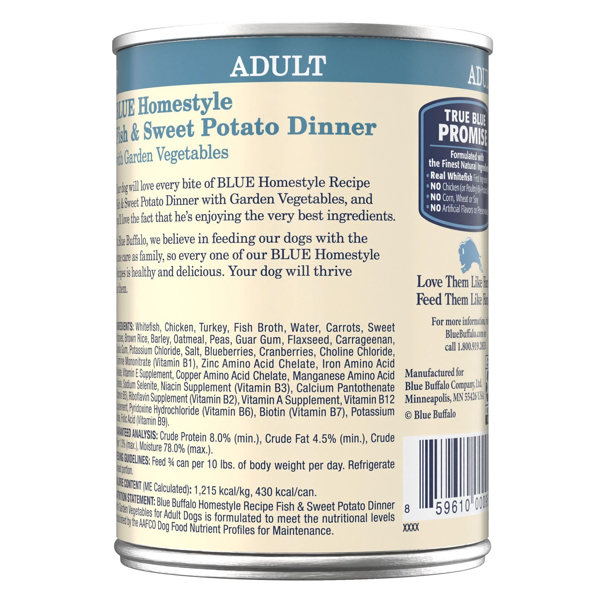 Blue Buffalo Homestyle Recipe Adult Wet Dog Food, Made with Natural Ingredients, Fish & Sweet Potato Dinner With Garden Vegetabl