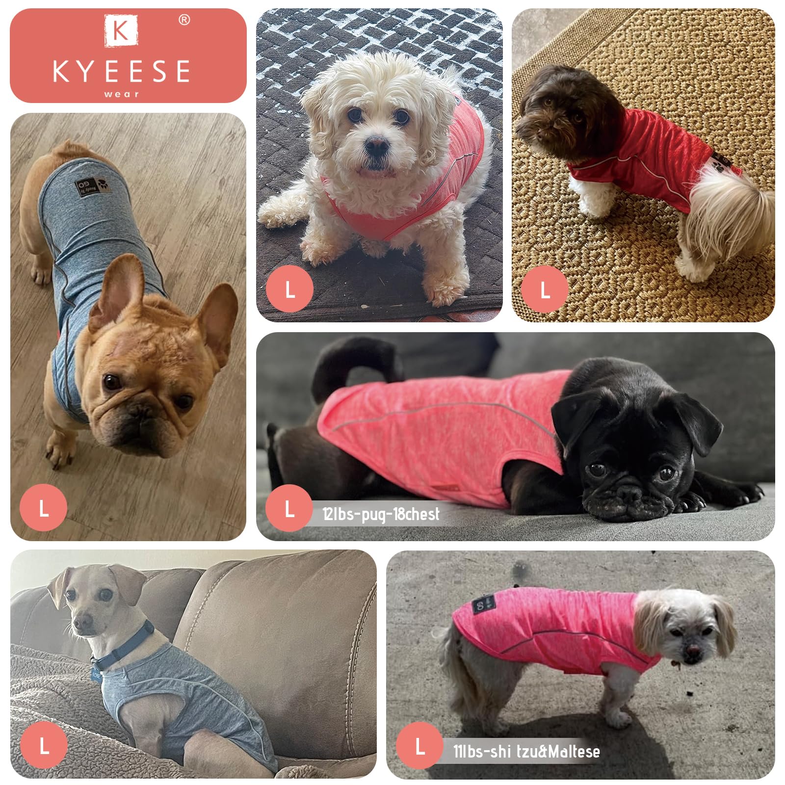 Kyeese 2Pack Dog Shirts Pet T Shirt With Reflective Stripe Quick For Athletic Tank Top Breathable Sleeveless Dog Vest Lightweigh