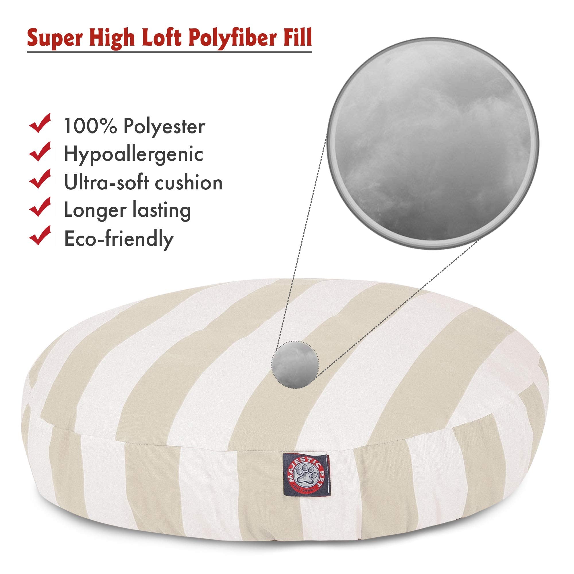 Majestic Pet Indoor Outdoor Vertical Stripe Round Pet Dog Bed With Removable Washable Cover, Sand, Medium