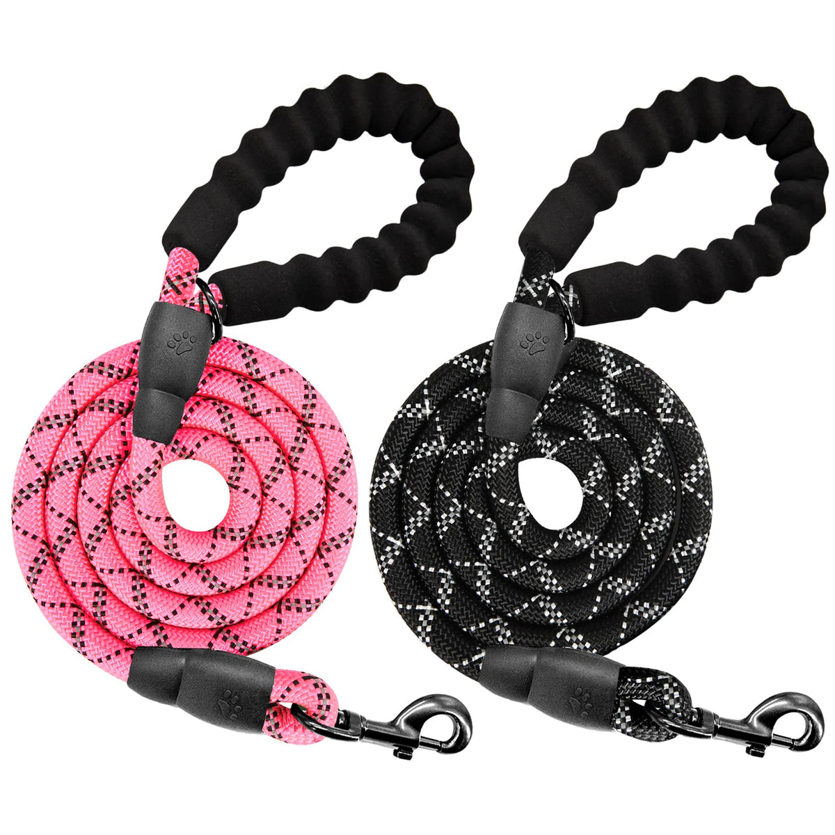 Barkbay 2 Pack Dog Leashes For Large Dogs Rope Leash Heavy Duty Dog Leash With Comfortable Padded Handle And Highly Reflective Threads 5 Ft For Small Medium Large Dogs(Pink+Black)