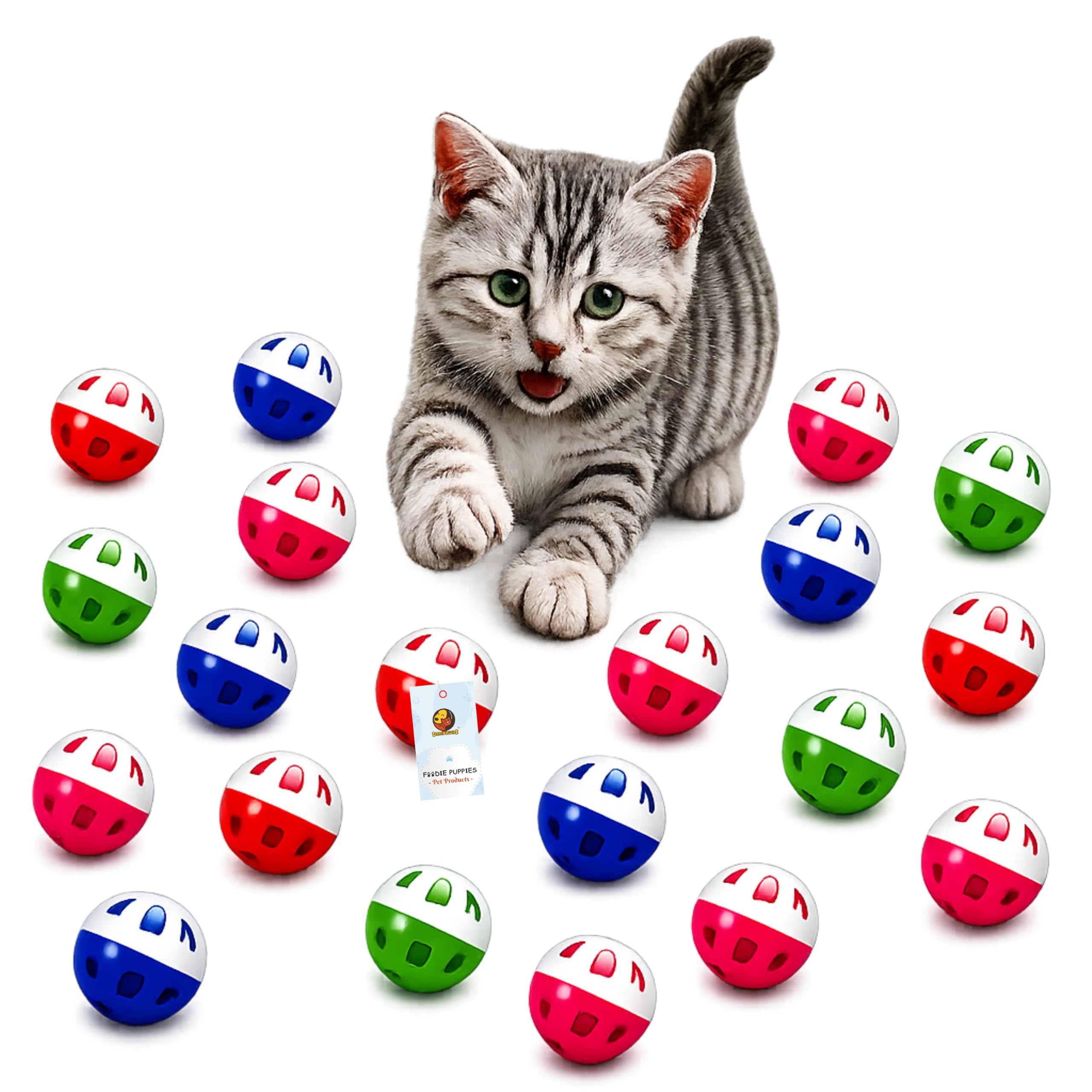 Foodie Puppies Cat Toy Ball With Bell  (Lattice, Pack Of 20), Colorful Plastic Jingle Rattle Chase Mini Ball Bell For Cats & Ki