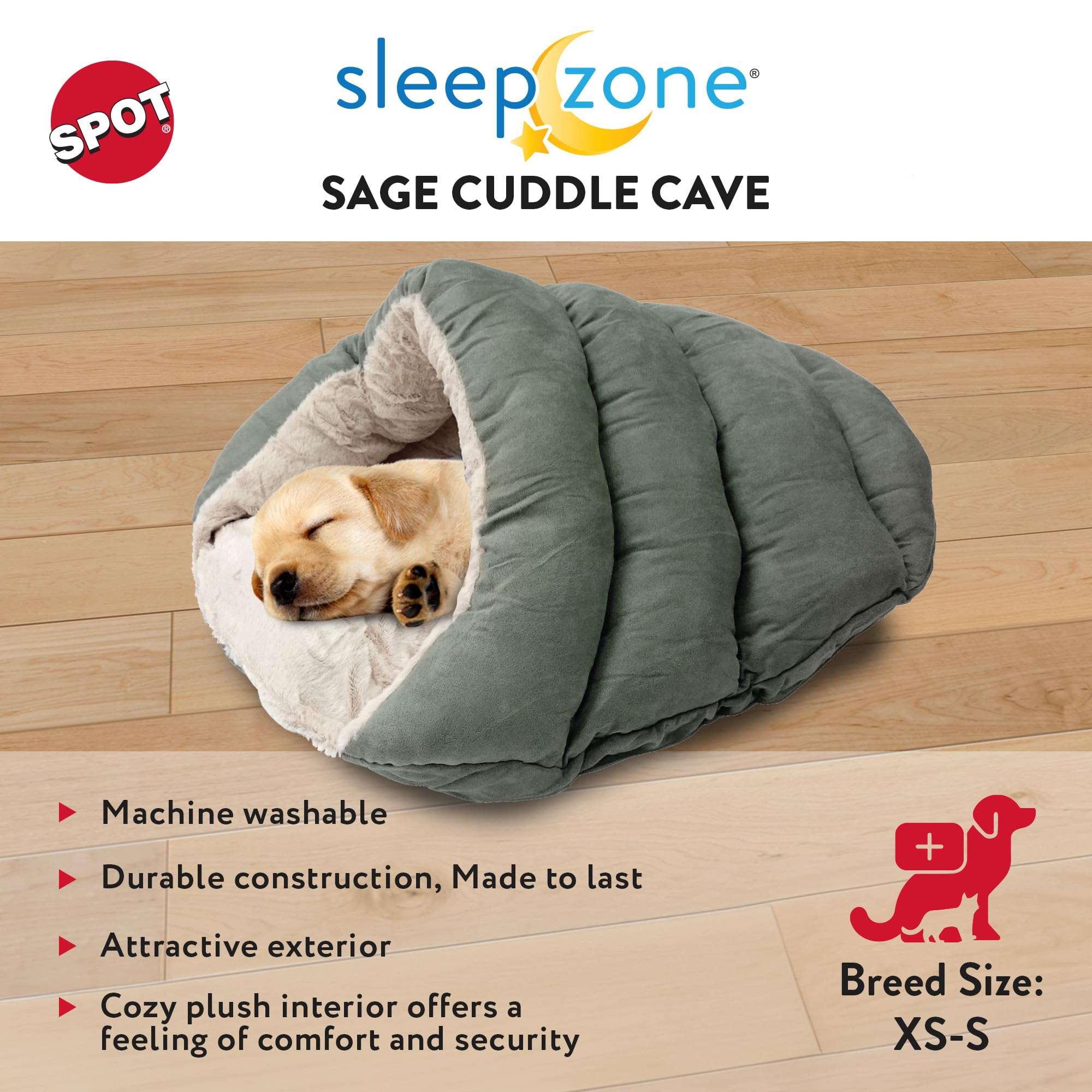 Spot Sleep Zone Cuddle Cave - Cat Cave Bed For Indoor Cats And Mini Dogs, Durable, Comfortable, Washable For Kittens And Puppies Under 10 Lbs And 12 Inches Long, Sage Color
