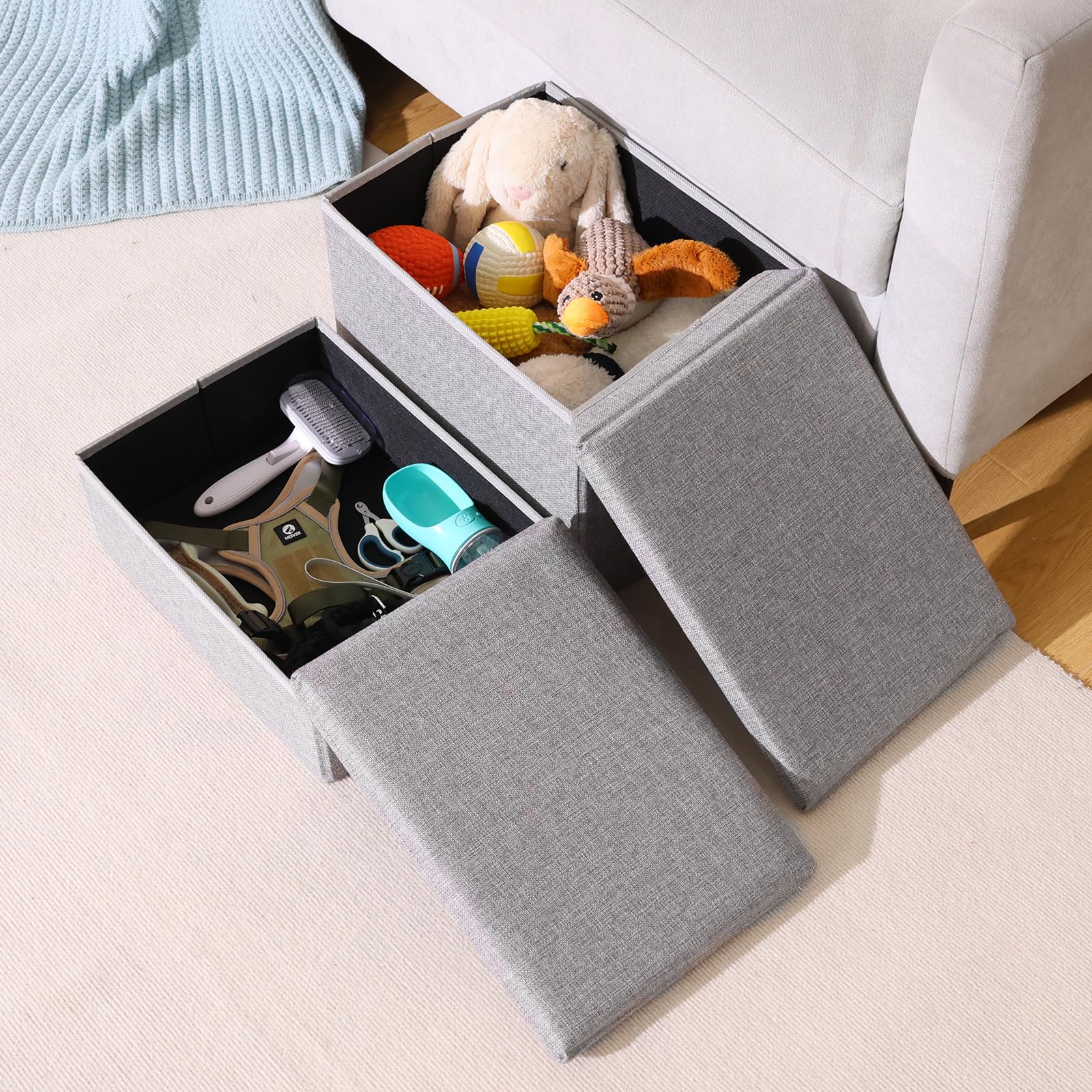 Foldable Dog Stairs/Steps 2-Tier Pet Steps Storage And Adjustable Steps For Small Medium Dogs Pet Steps Storage Stepper For High Beds Sofa Pet Dog Cat (2 Step-Light Grey)