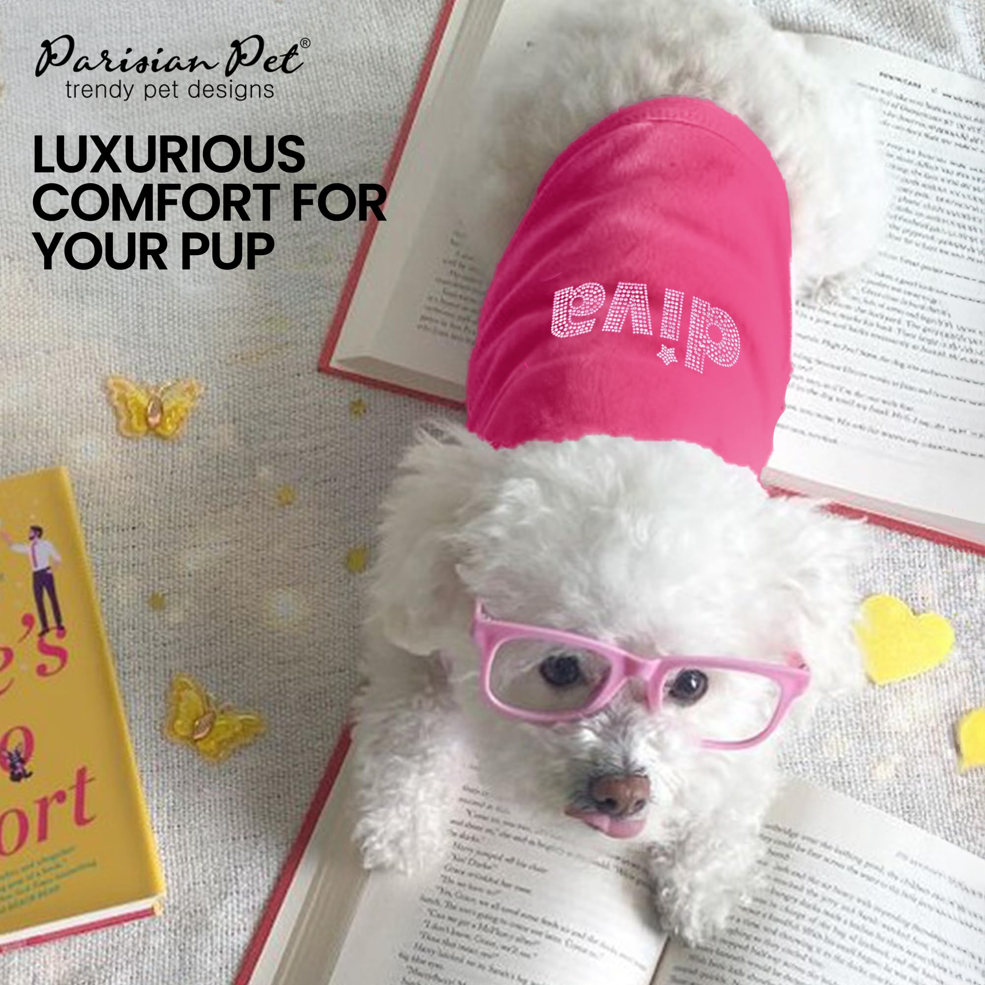 Parisian Pet Dog T-Shirt With Embroidered ' Diva ' - Breathable Tank Top - Sleeveless Pet Vest - Machine Washable Pink Tee Shirt