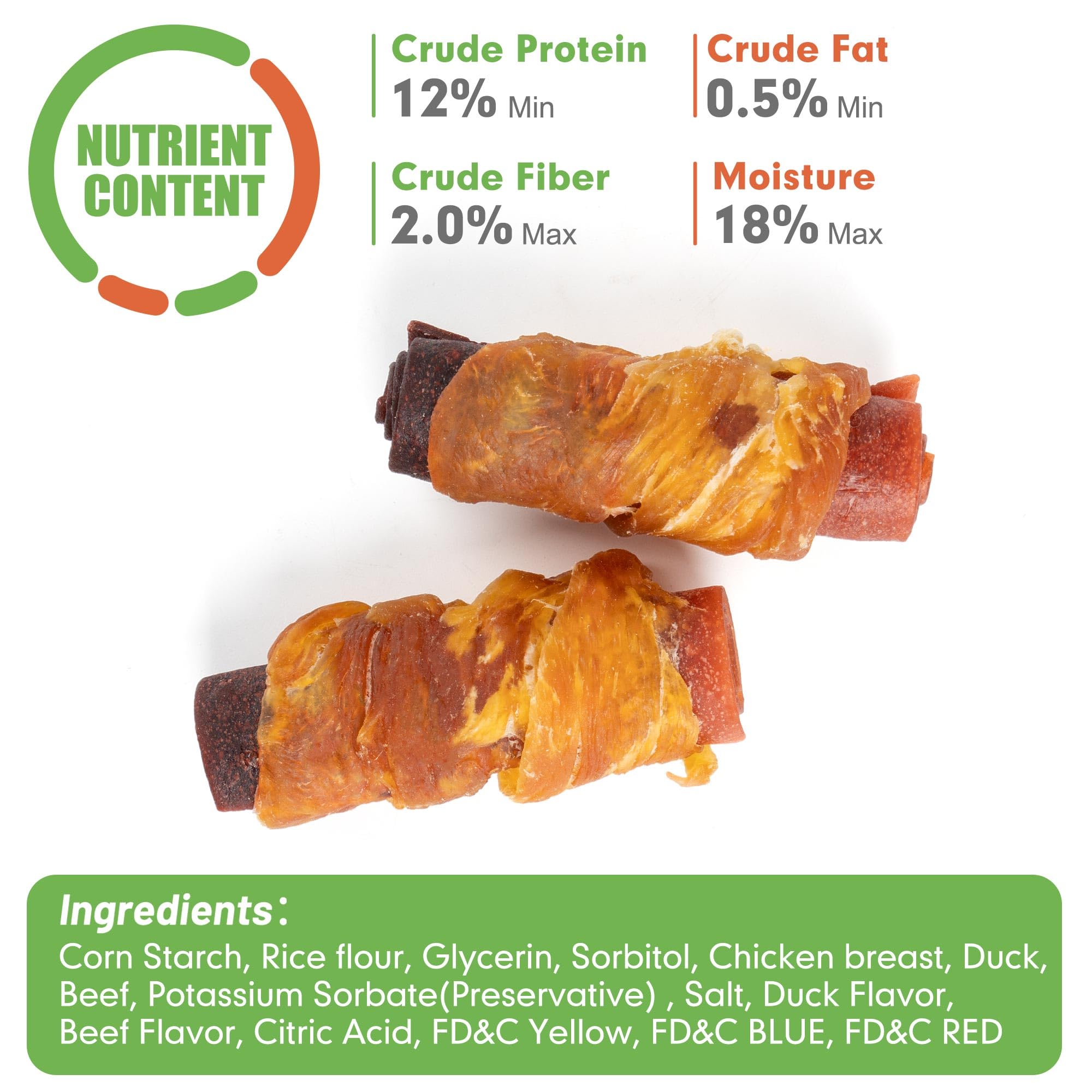 MON2SUN Rawhide Free Dog Treats, 3 Inch Triple Flavor Chicken Wrapped Duck and Beef Rolls for Small Dogs, Healthy Snacks, 13.23o