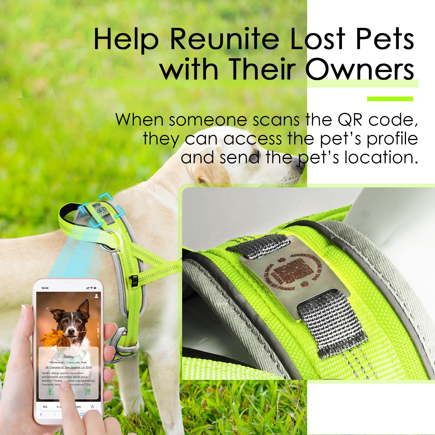Adventuremore Dog Harness Medium Dog No Pull With Qr Code Dog Tag, Adjustable Reflective Dog Vest Escape Proof Dog Harness Smart