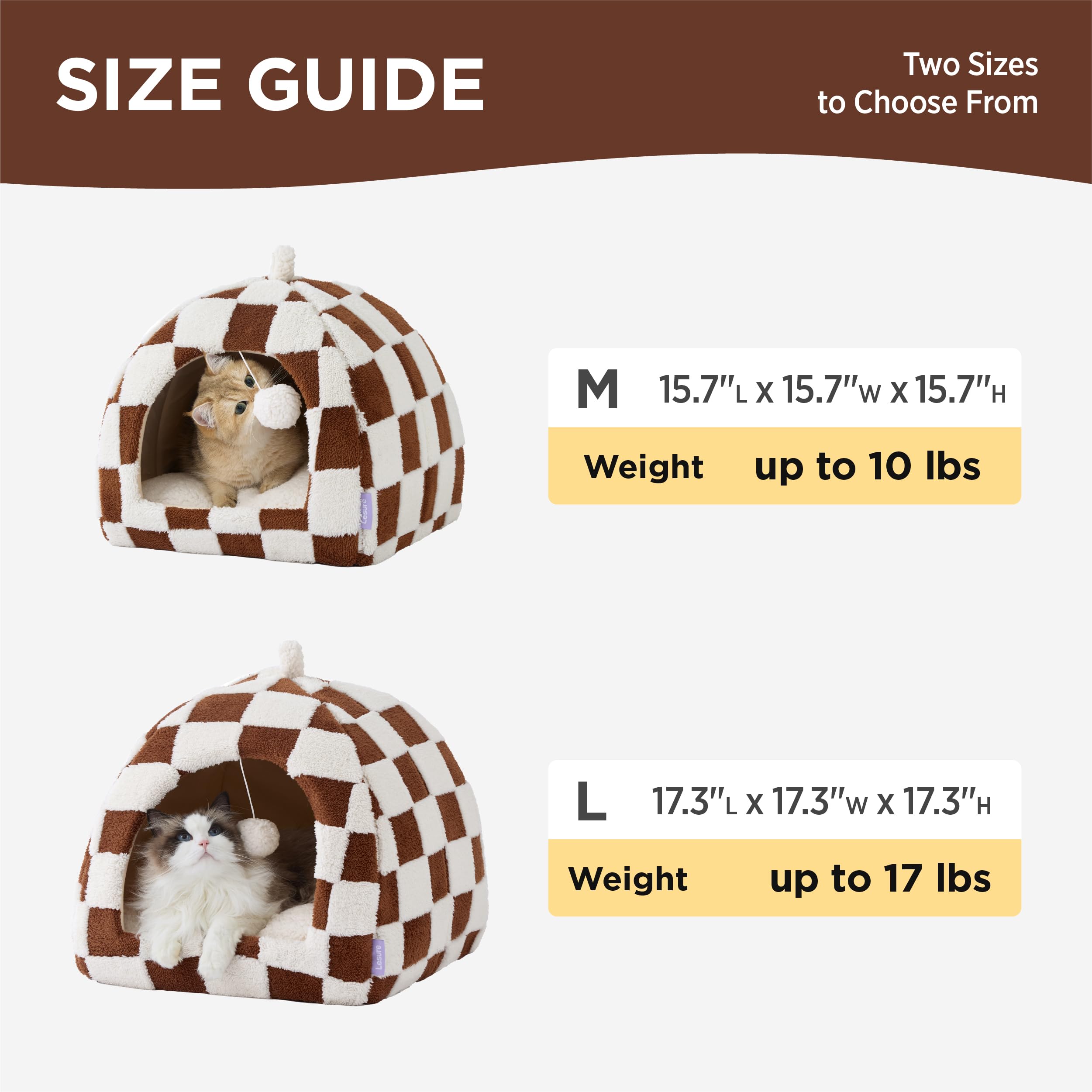 Lesure Cute Cat Beds For Indoor Cats - 2 In 1 Cat Cave Bed For Large Cats, House With Removable Washable Cushioned Pillow, Cozy