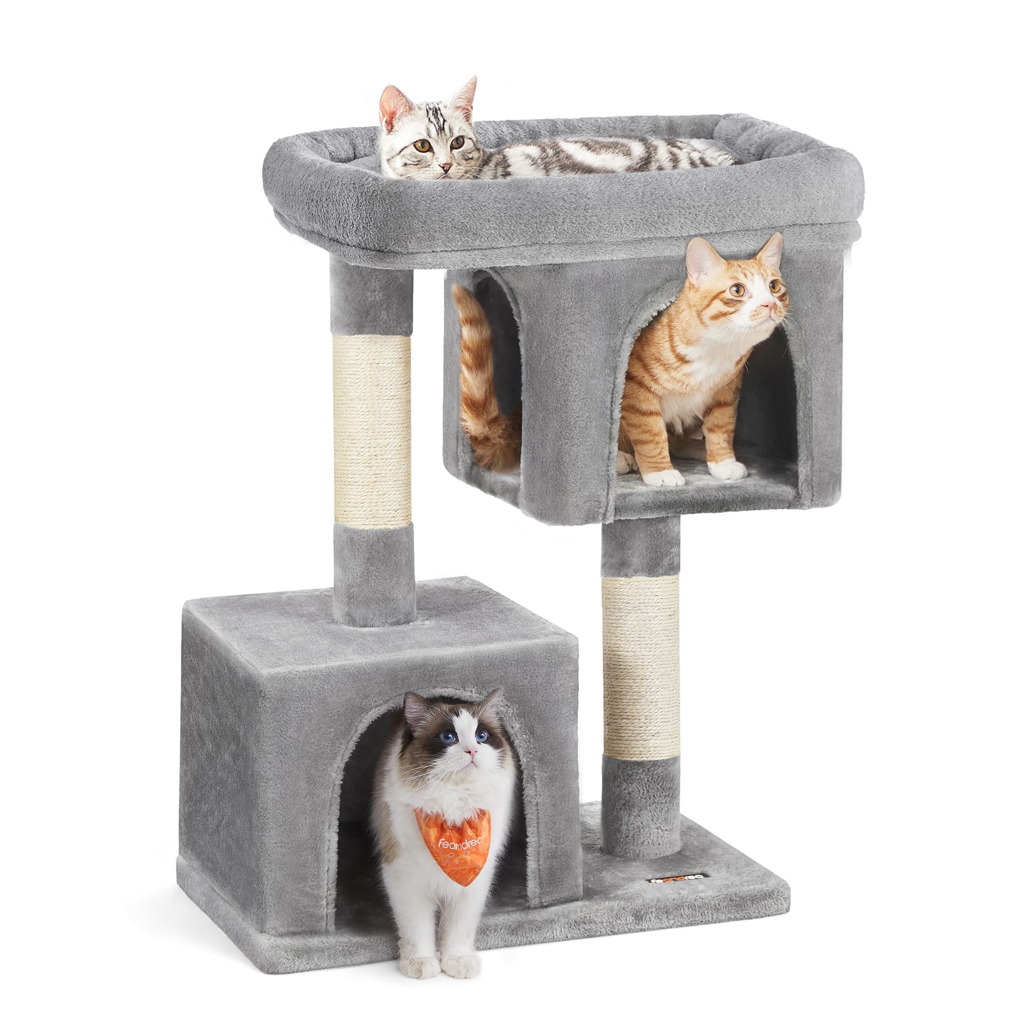 Feandrea Cat Tree, 33.1-Inch Cat Tower, L, Cat Condo For Large Cats Up To 16 Lb, Large Cat Perch, 2 Cat Caves, Scratching Post, Light Gray Upct61W
