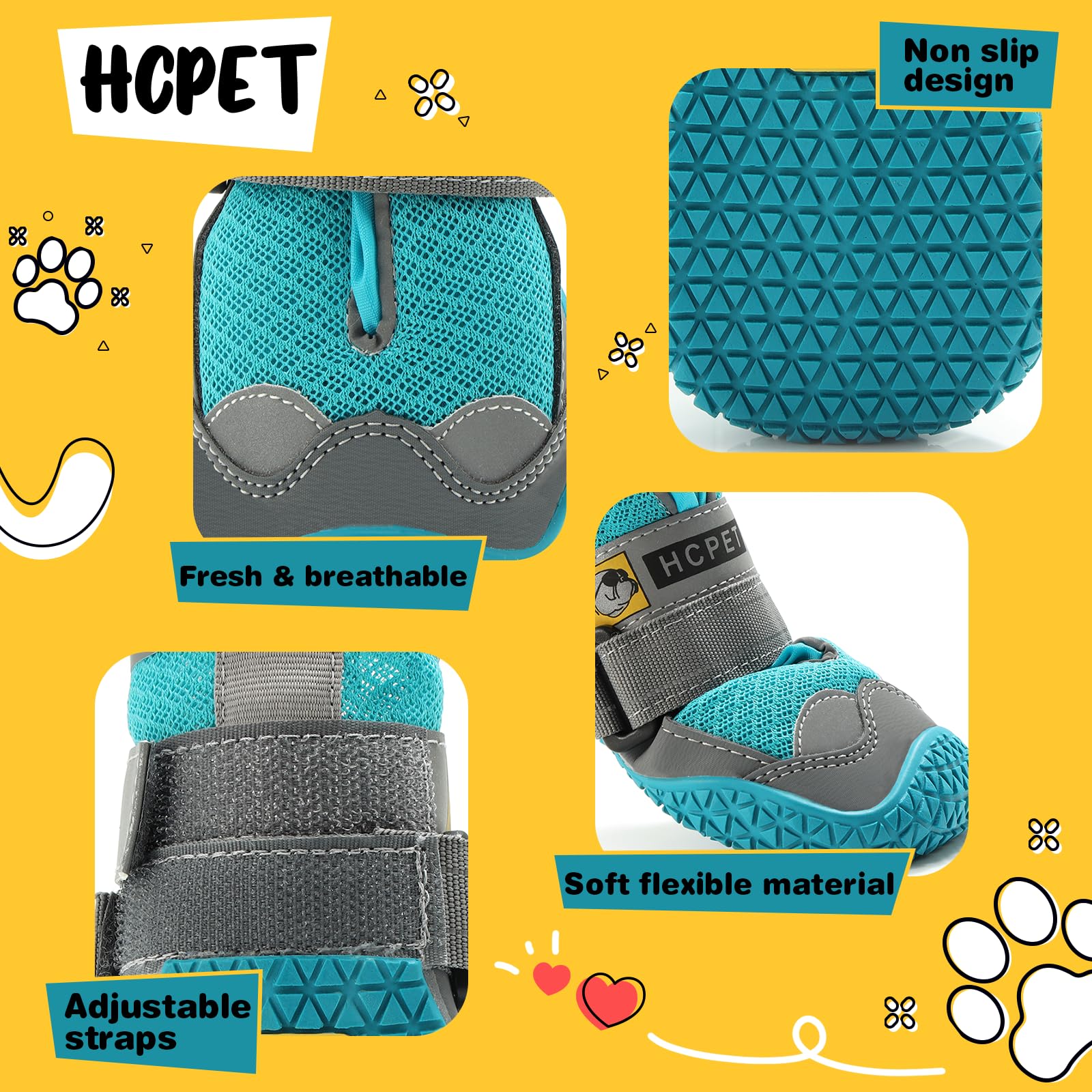 Hcpet Dog Boots Breathable Dog Shoes For Medium Large Dogs, Anti-Slip Dog Booties Paw Protector For For Hot Pavement Winter Snow