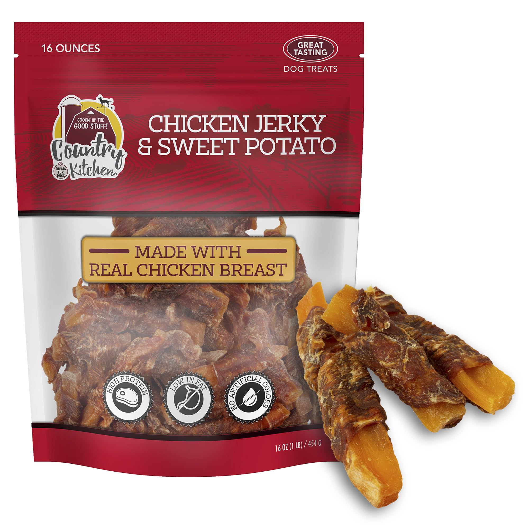 Country Kitchen Chicken & Sweet Potato Jerky Tender Dog Treats, Made with Real Chicken, High Protein, Low Fat, No Artificial Col