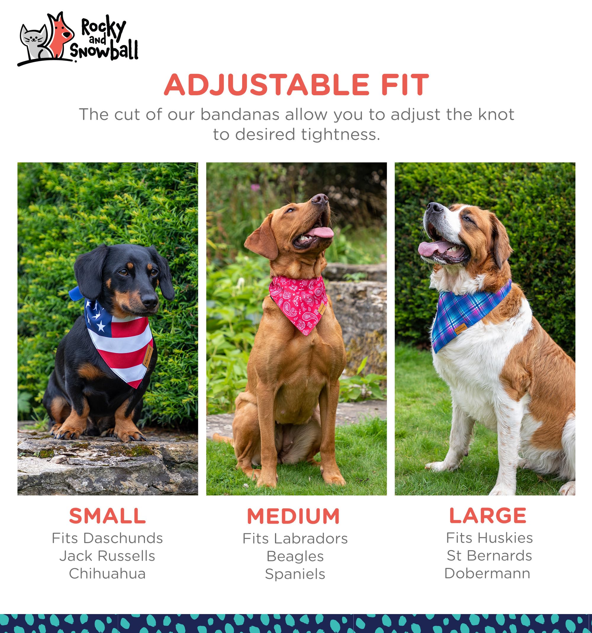 Rocky And Snowball Pet Bandanas For Dogs - Puppy Bandana, Reversible Scarf, Soft & Breathable, Dog Scarf For Medium & Large Dogs
