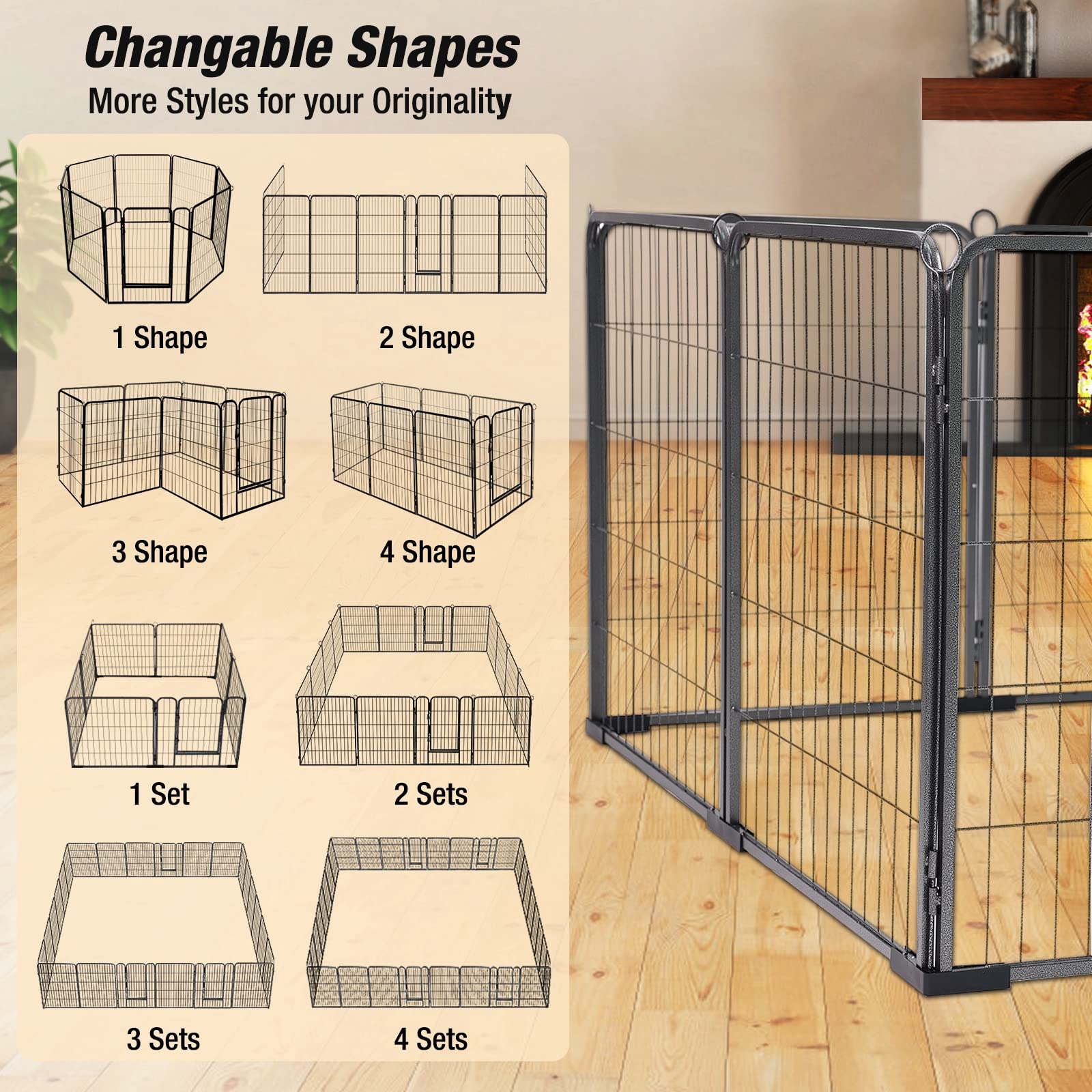 Dog Playpen Indoor & Outdoor Foldable Pet Exercise Fence Pen With Door Gate,Dog Kennels For Small/Medium/Puppy Dogs,Rabbits (8 P