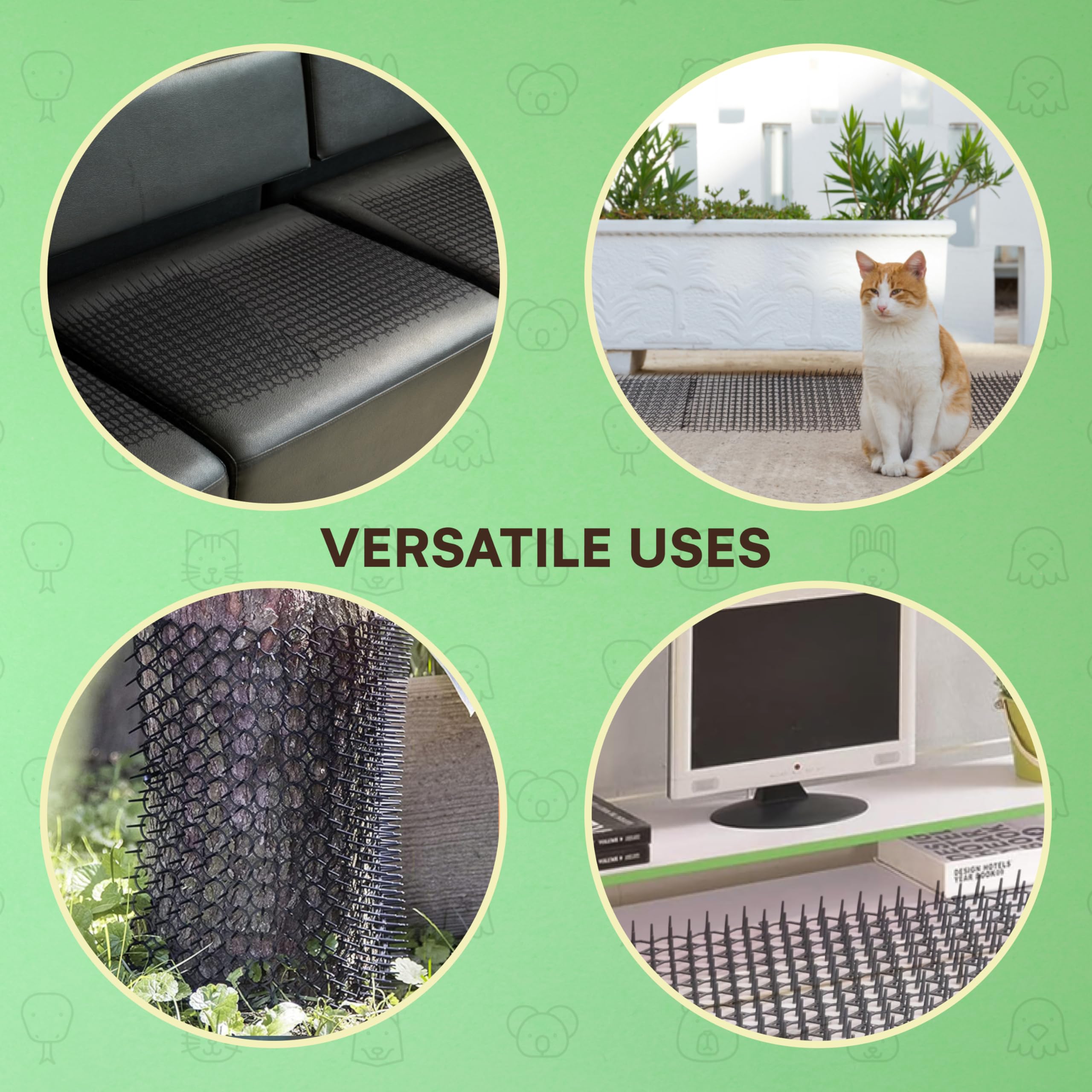 Homarden Cat Scat Mat 10-Piece Set - 16x13in Anti-Dig Spike Mat for Indoor/Outdoor Use - Black Cat Barrier Solution