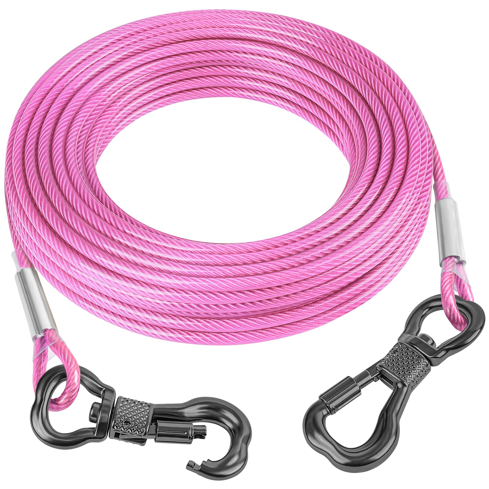 Tresbro 70Ft Reflective Tie Out Cable For Dogs Up To 250 Pounds, Steel Wire Lead Leash Cable With Stainless Rotatable Buckle, Li