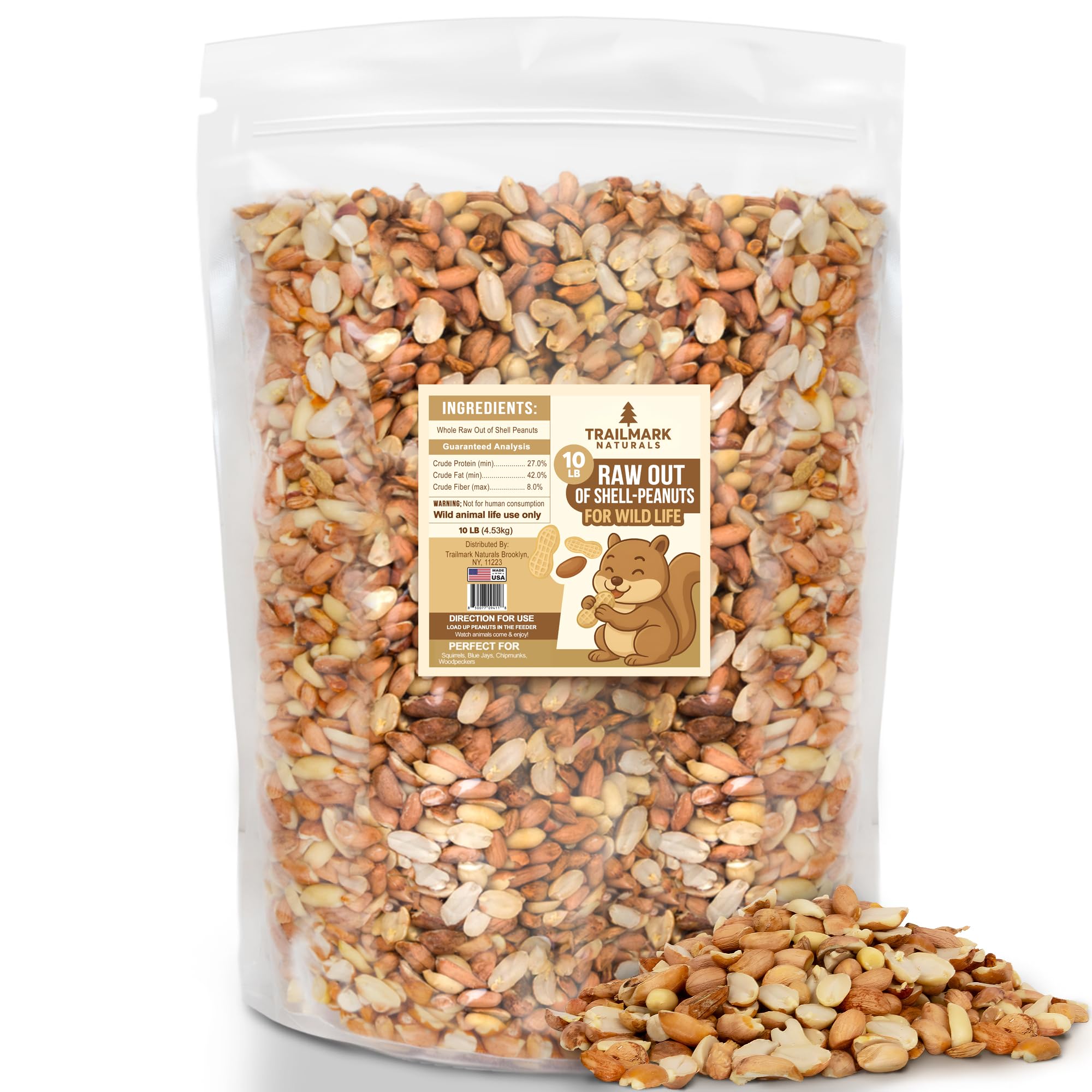 Trailmark Naturals - 10 LB - Raw Shelled Peanuts For Squirrels, Out of Shell Peanuts For Birds and Wildlife- Squirrel Food, Wild